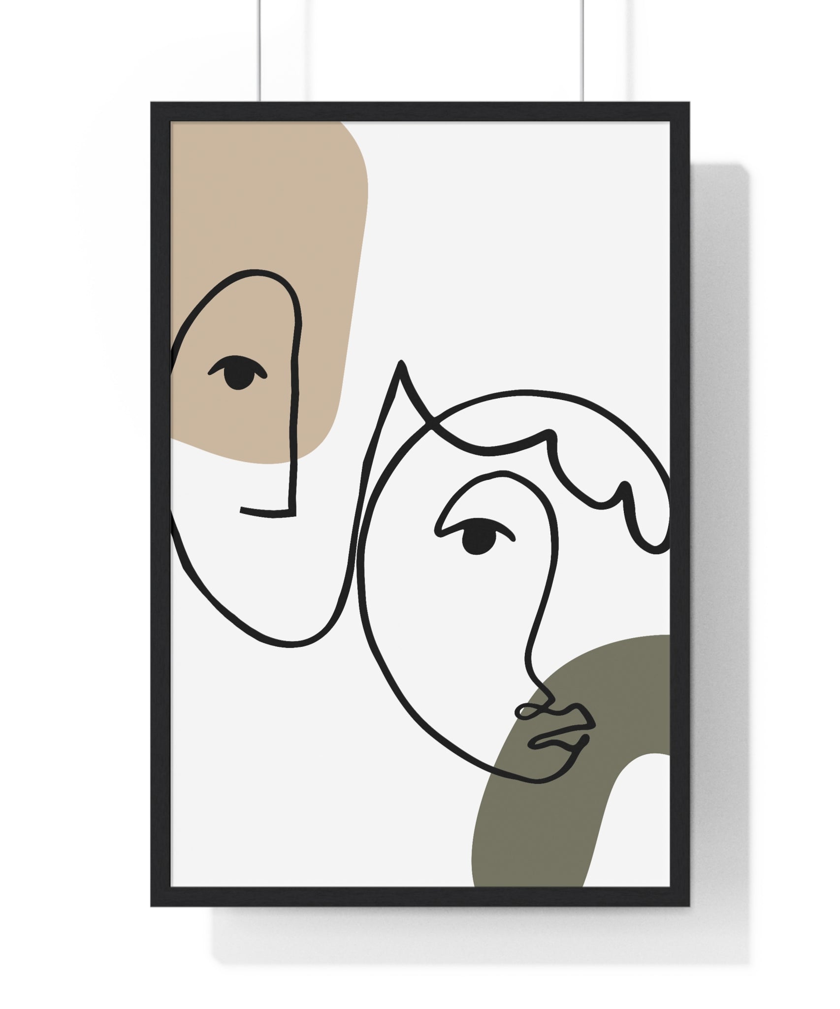 Minimalist Dual Face Line Art – Wood Frame Poster | Gallory Hive