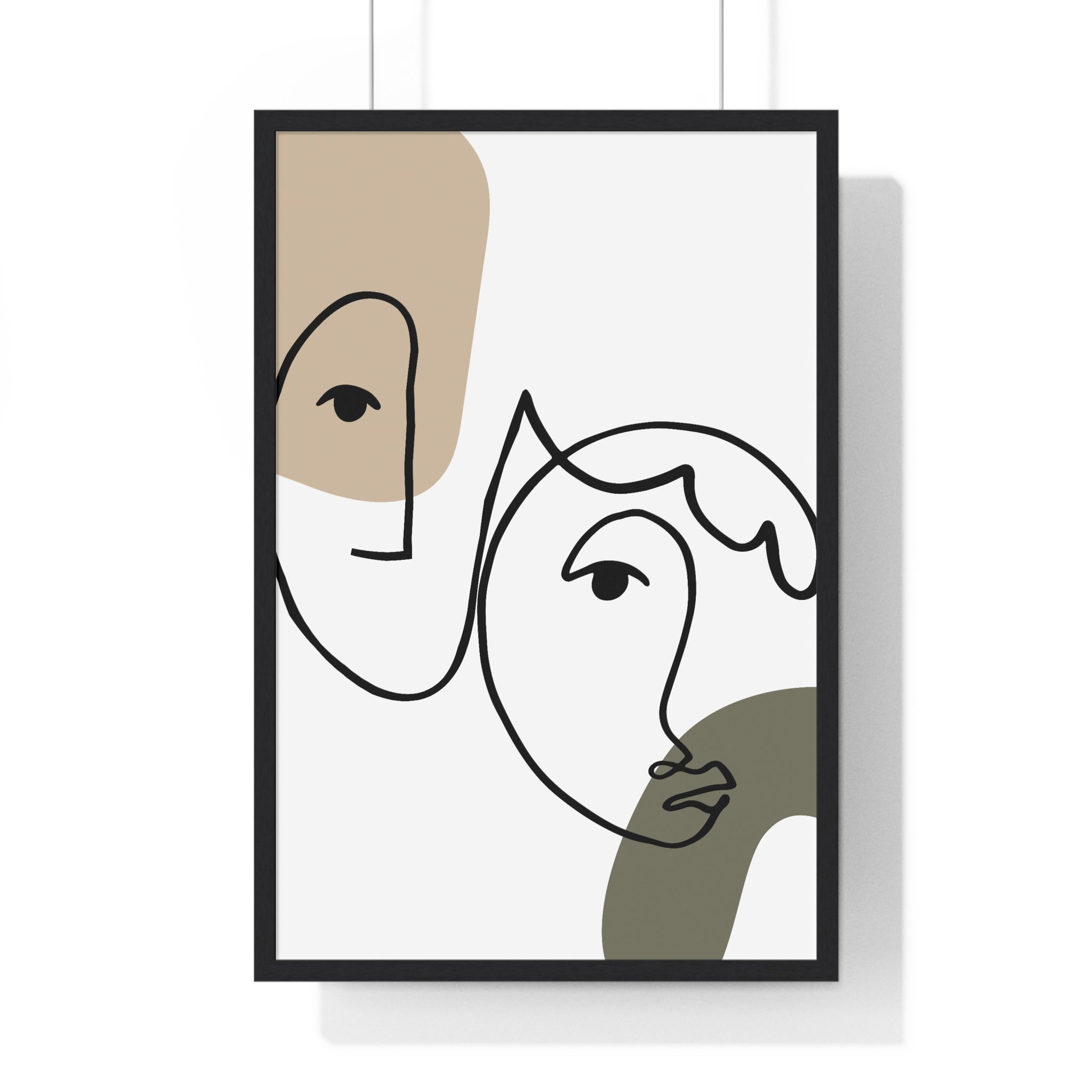 Minimalist Dual Face Line Art – Wood Frame Poster | Gallory Hive