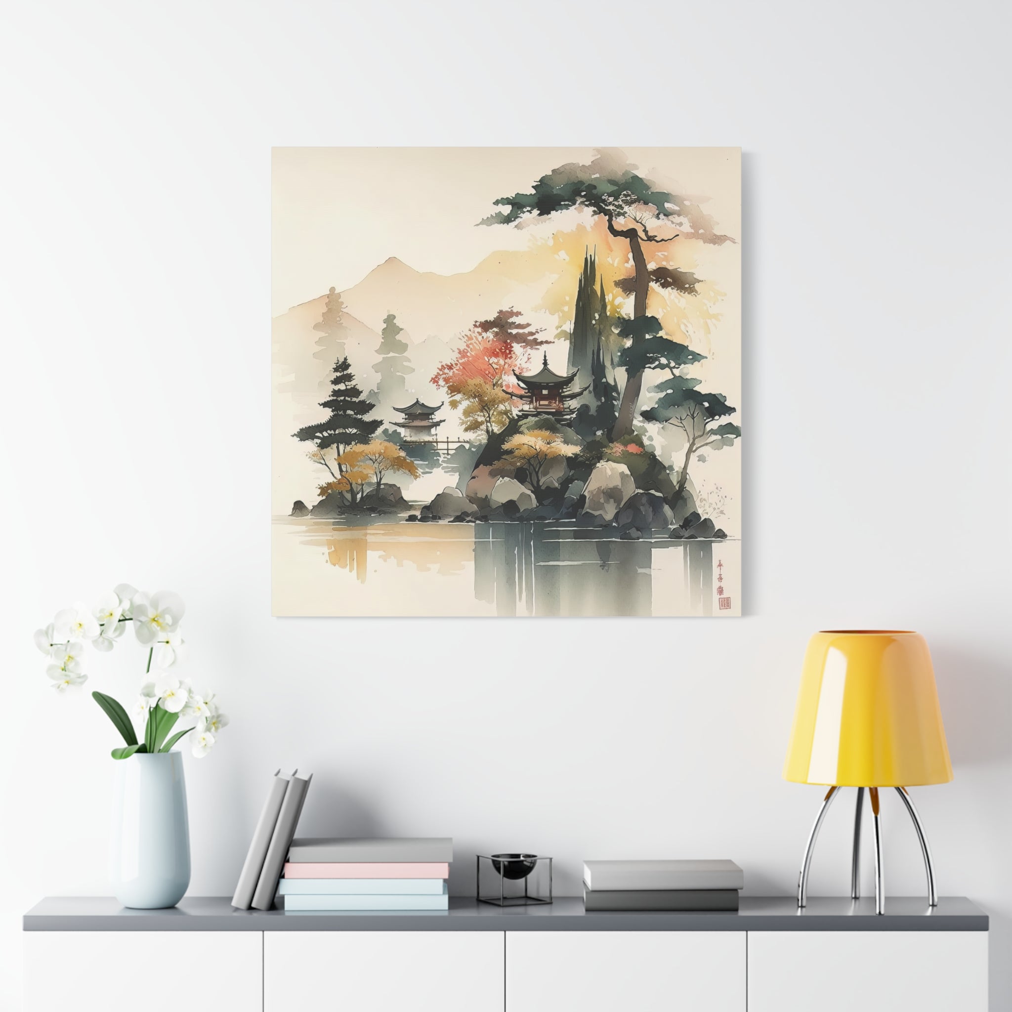 Japanese Serenity Watercolor Print – Floral Canvas Print, Asian-Inspired Home Decor - Gallory Hive