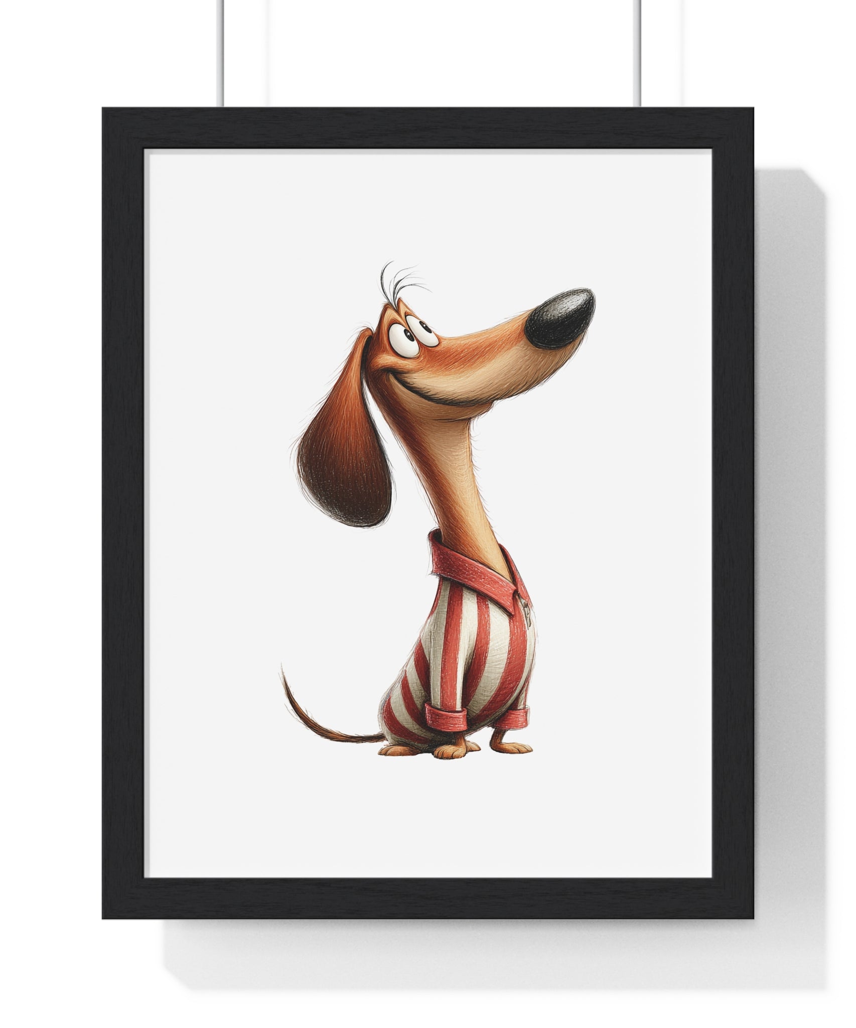 Happy Dachshund in Striped Pajamas – Wooden Wall Frame Home Decor