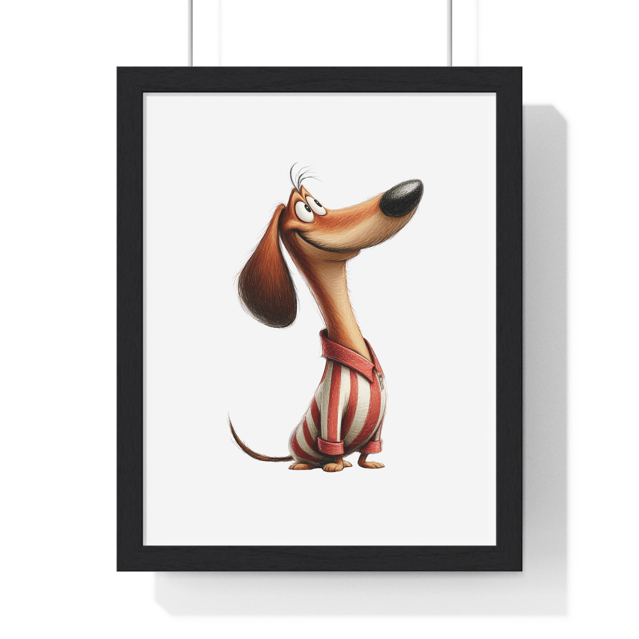 Happy Dachshund in Striped Pajamas – Wooden Wall Frame Home Decor - Gallory Hive