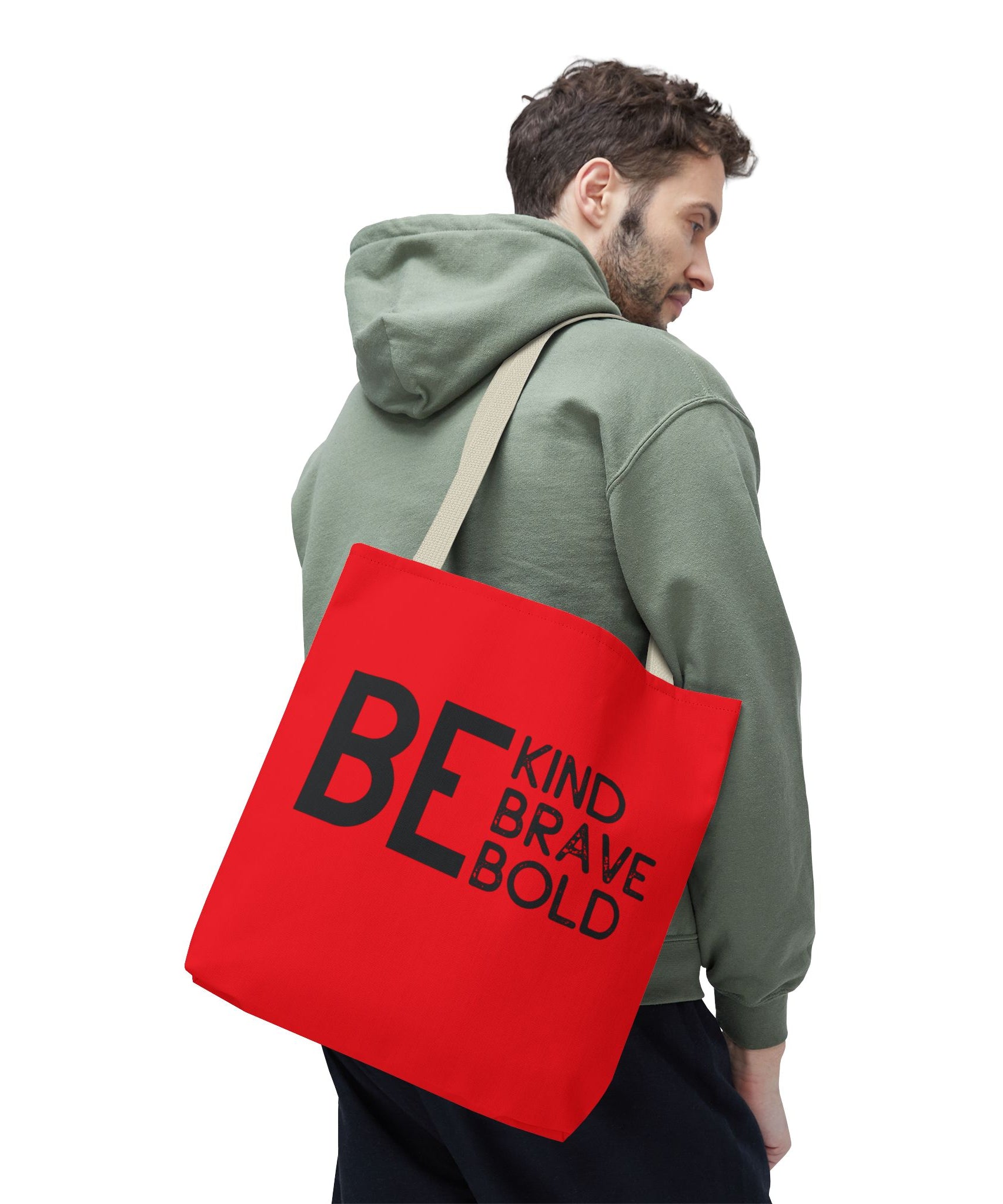 Inspirational Tote Bag - Be Kind Brave Bold - Eco-Friendly Carryall - Red