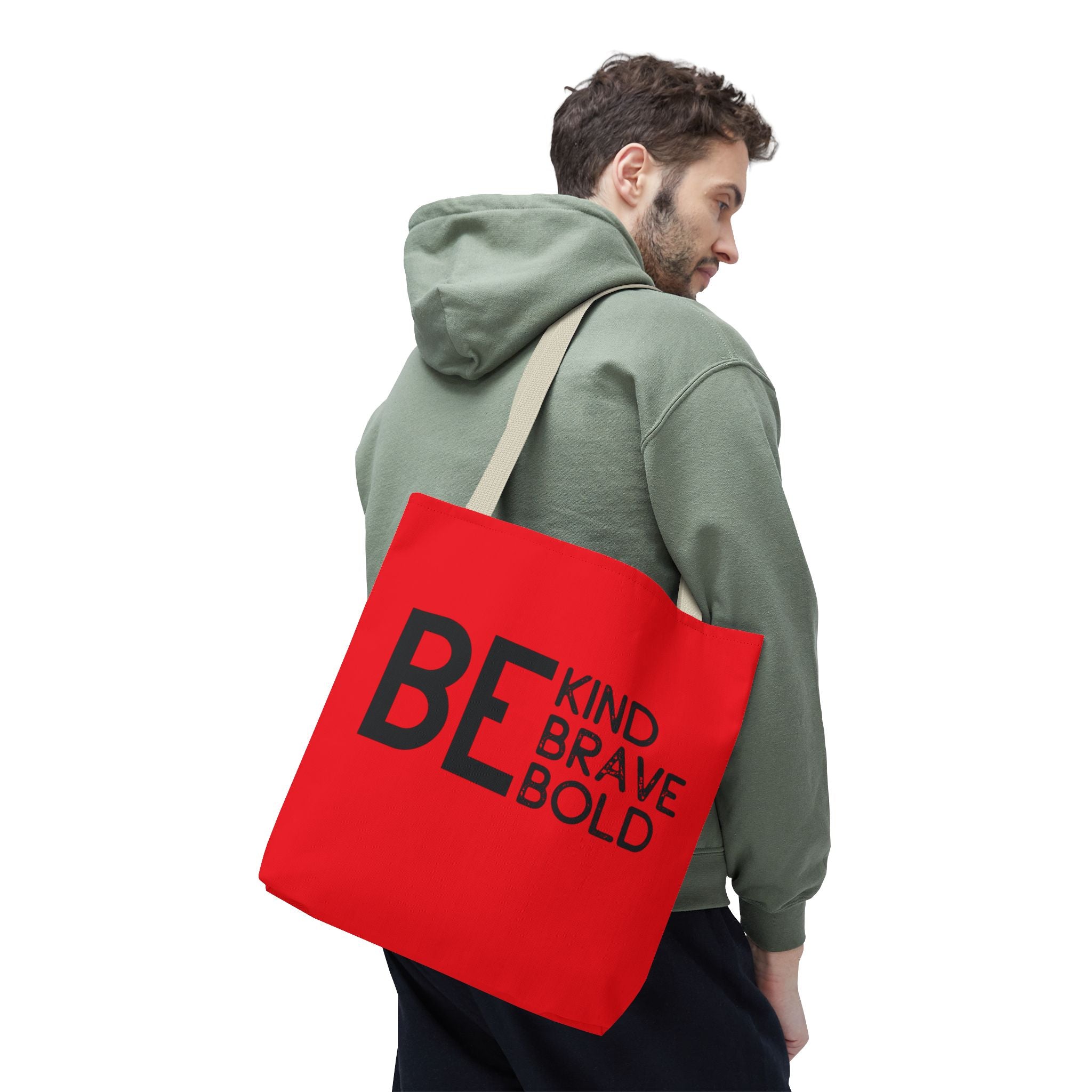 Inspirational Tote Bag - Be Kind Brave Bold - Eco-Friendly Carryall - Red