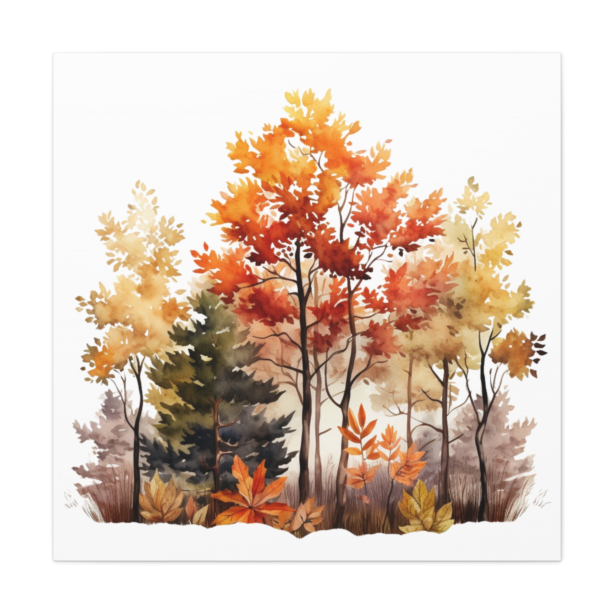 Forest Ember – Autumn Watercolor Trees on Floral Canvas Wall Art