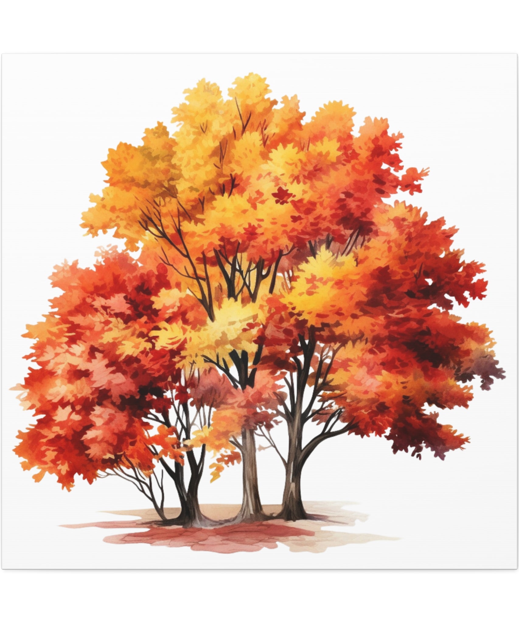 Golden Grove – Autumn Tree Landscape on Floral Canvas Wall Art