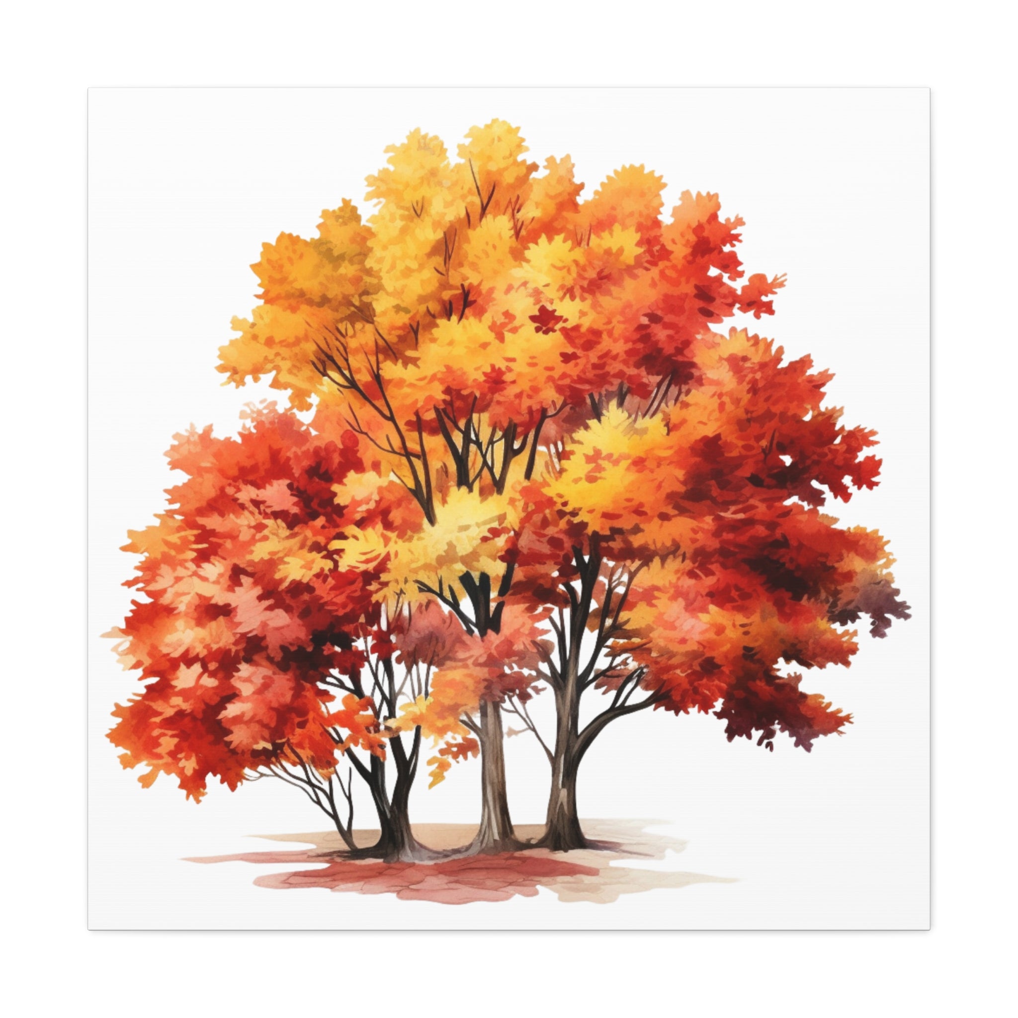 Golden Grove – Autumn Tree Landscape on Floral Canvas Wall Art