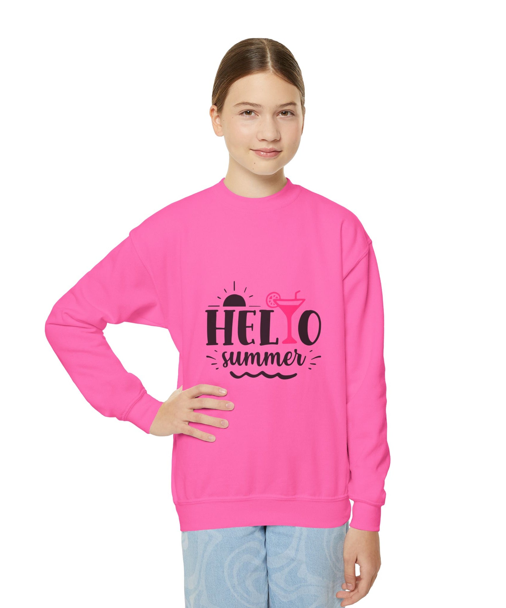 Hello Summer Youth Crewneck Sweatshirt - Fun Casual Wear for Kids - Gallory Hive