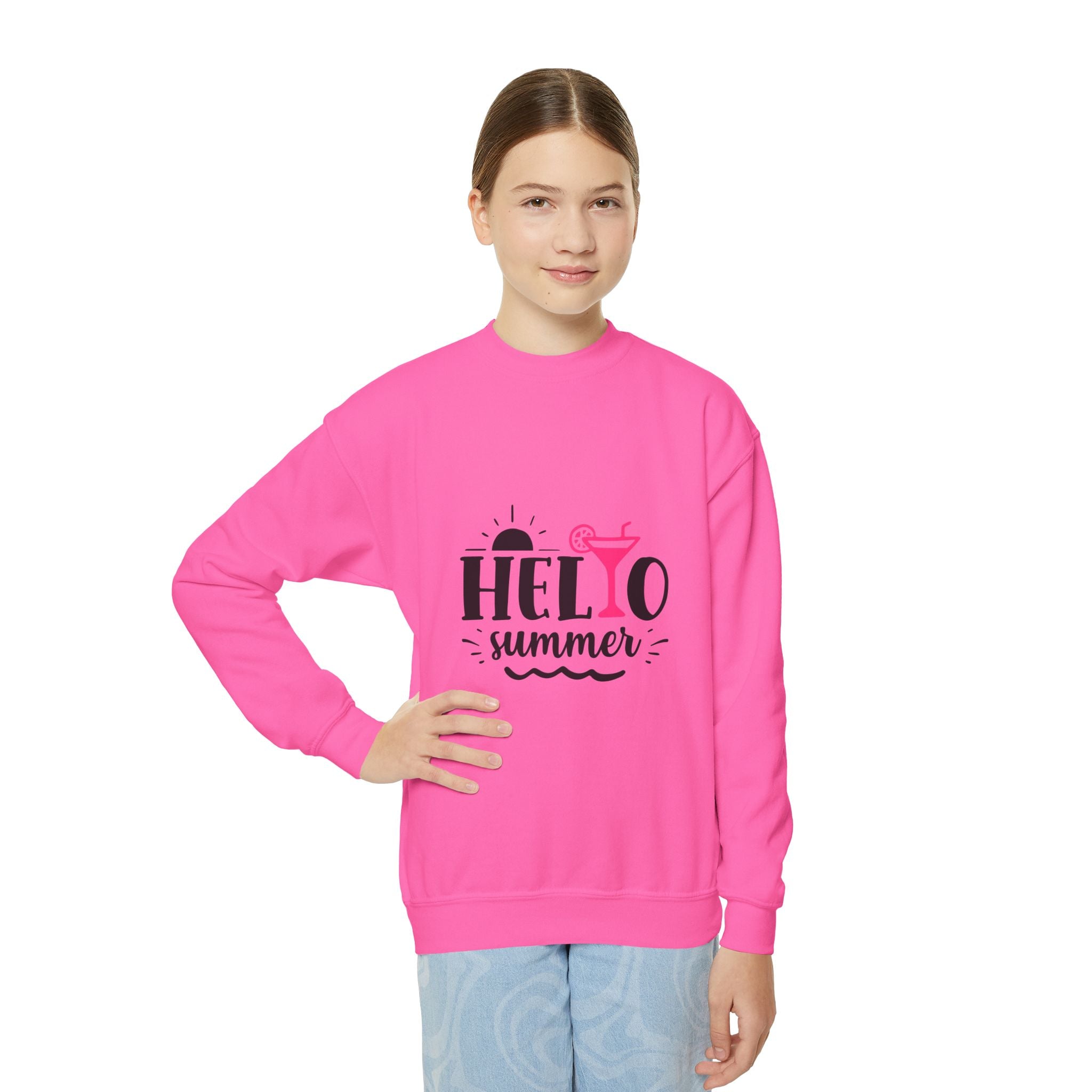 Hello Summer Youth Crewneck Sweatshirt - Fun Casual Wear for Kids - Gallory Hive