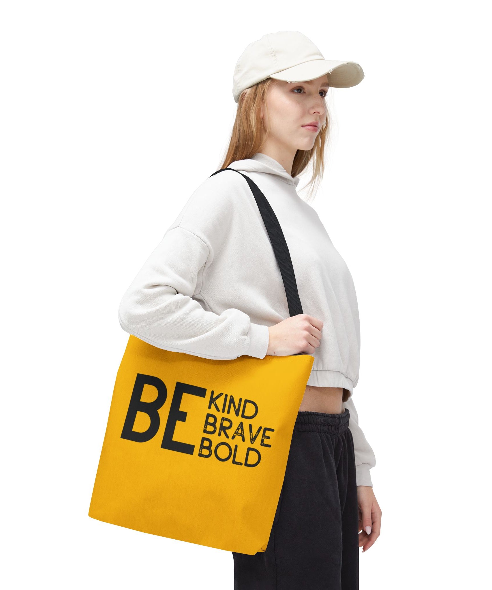 Inspirational Tote Bag - Be Kind Brave Bold - Eco-Friendly Carryall - Yellow