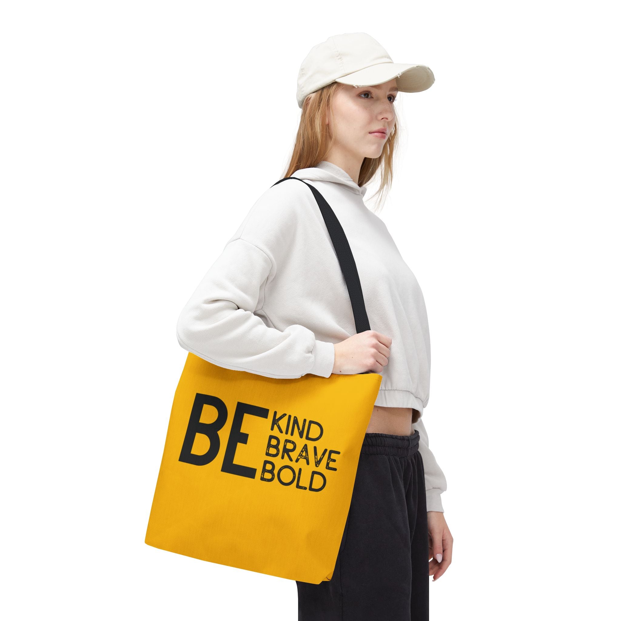Inspirational Tote Bag - Be Kind Brave Bold - Eco-Friendly Carryall - Yellow