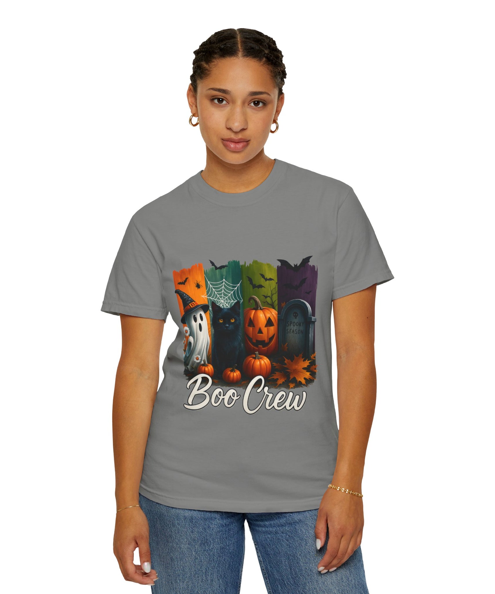 Boo Crew Halloween Unisex T-Shirt – Cute Ghost, Black Cat, Pumpkin & Tombstone Design - Gallory Hive