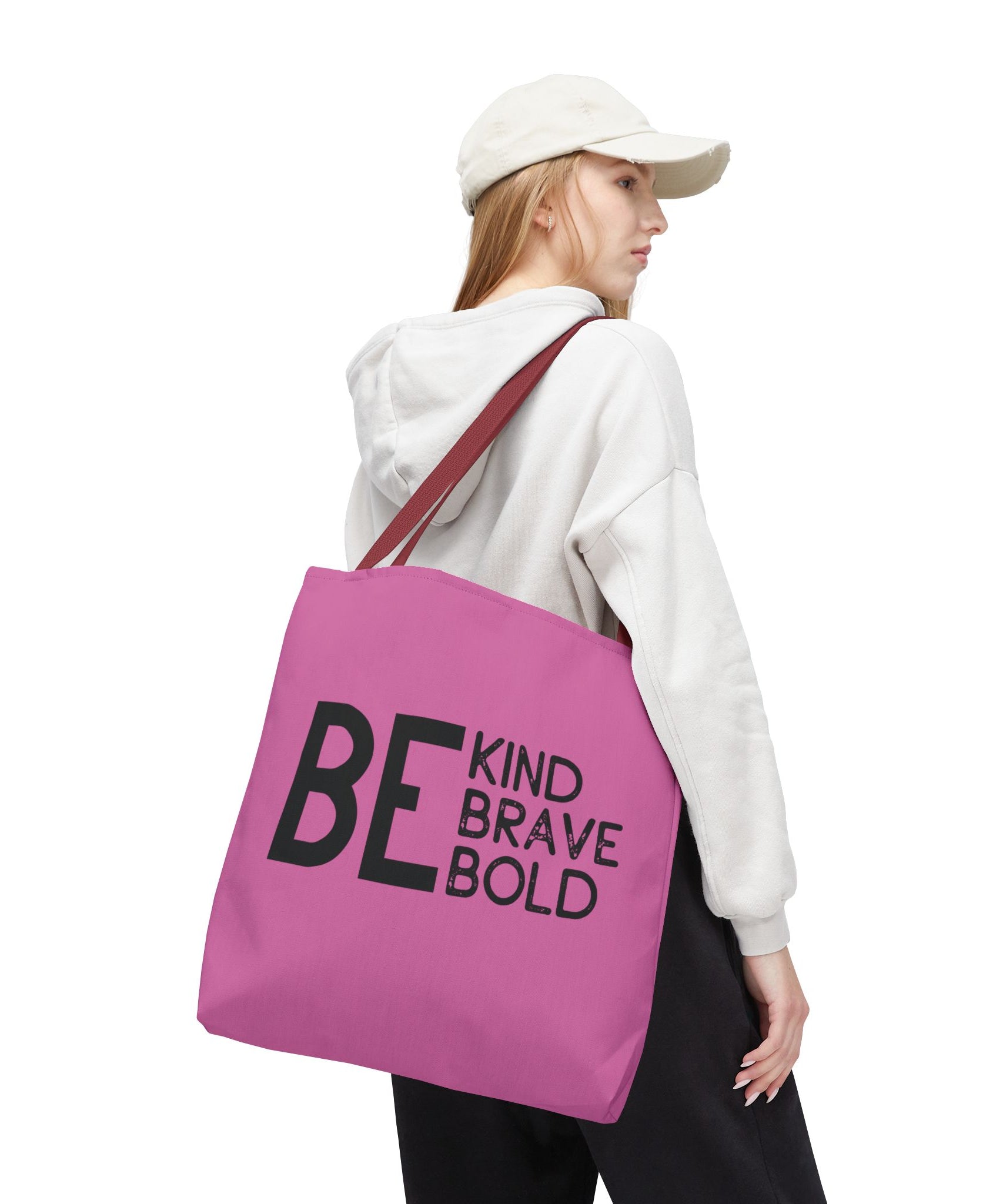 Inspirational Tote Bag - Be Kind Brave Bold - Eco-Friendly Carryall - Light Pink