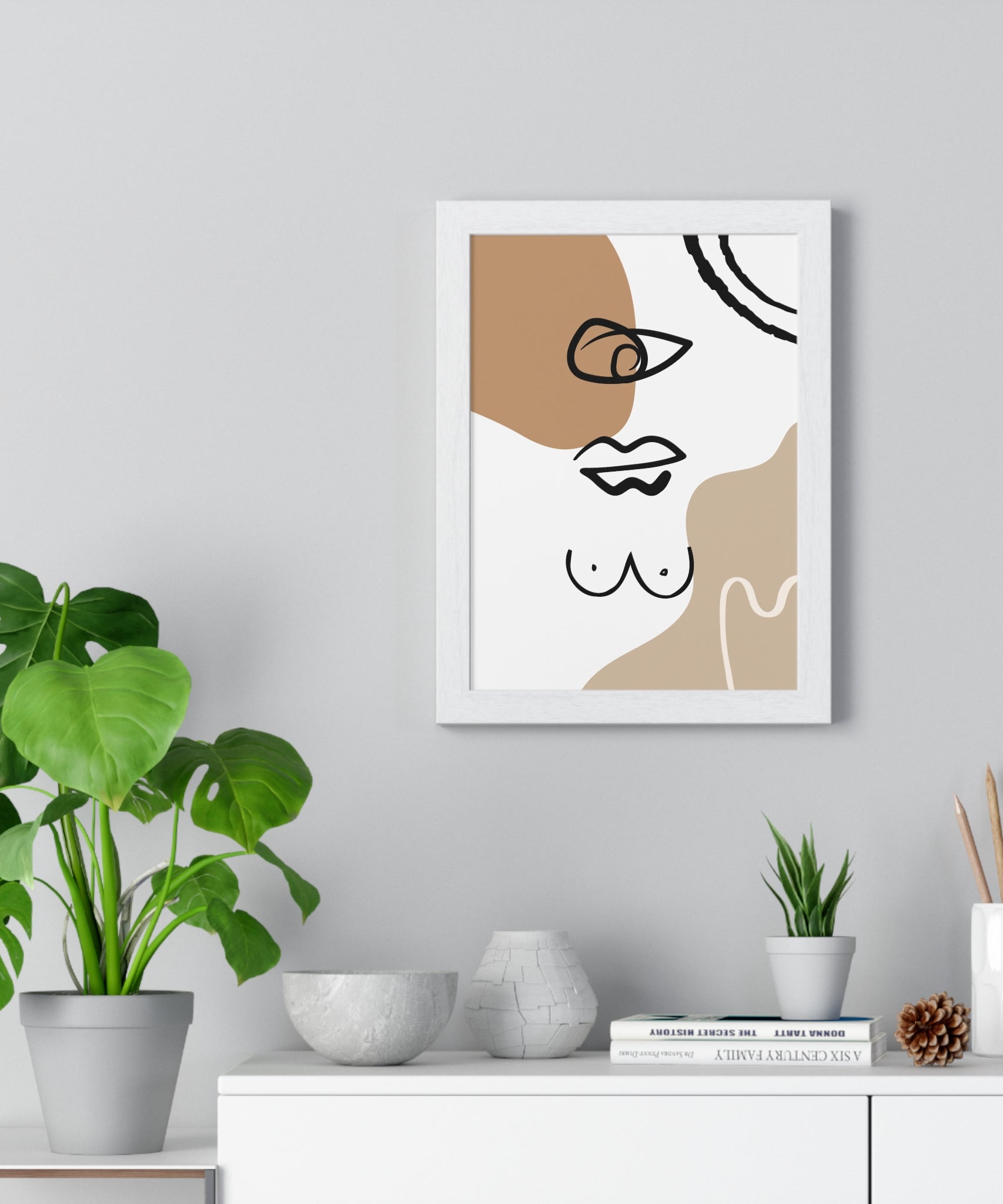 Abstract Human Form Art – Framed Line Drawing