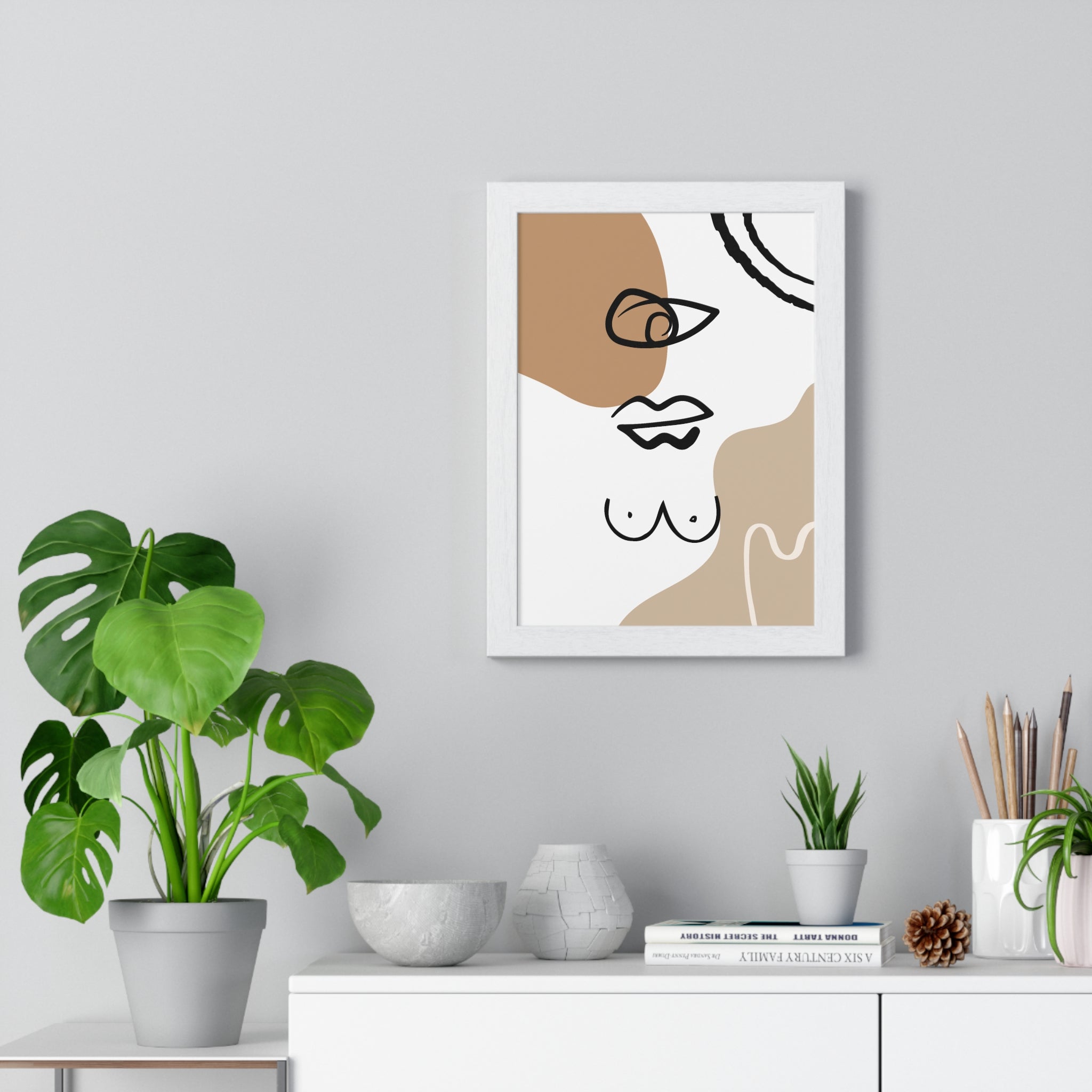 Abstract Human Form Art – Framed Line Drawing
