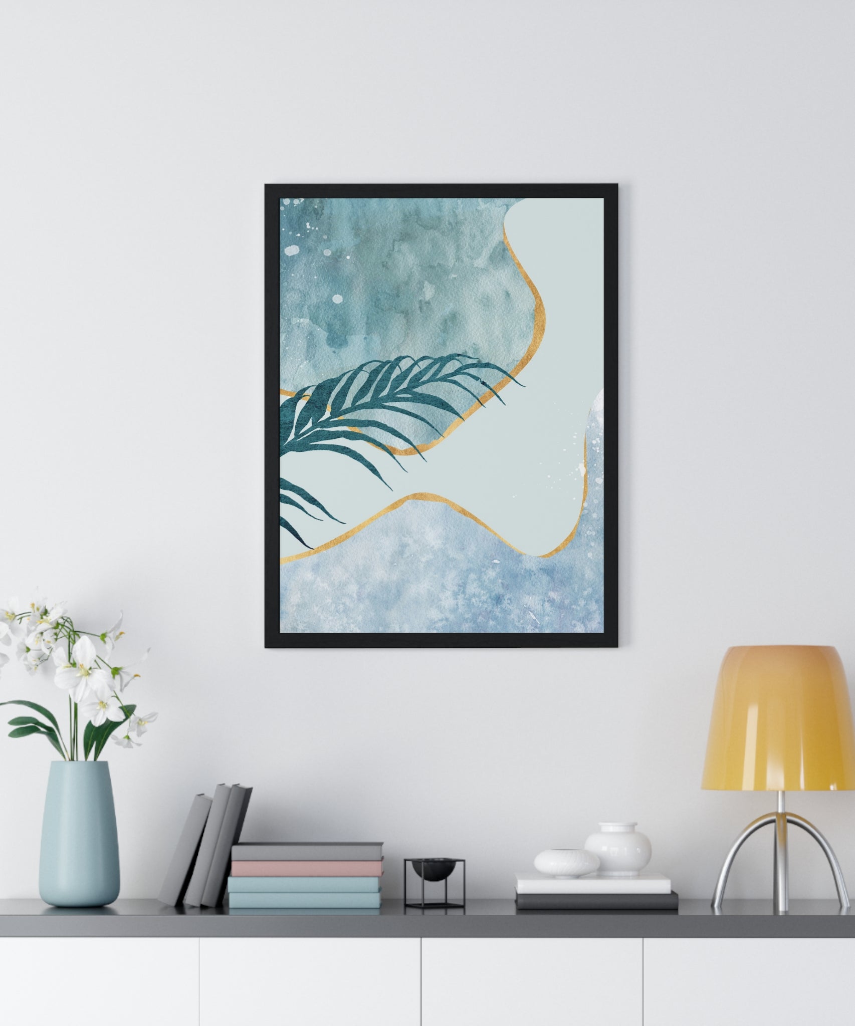Abstract Leaf Prints on Wooden Frame – Modern Wall Art