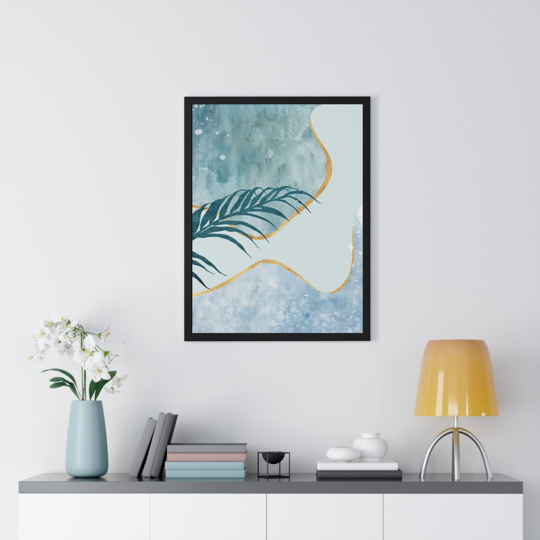 Abstract Leaf Prints on Wooden Frame – Modern Wall Art