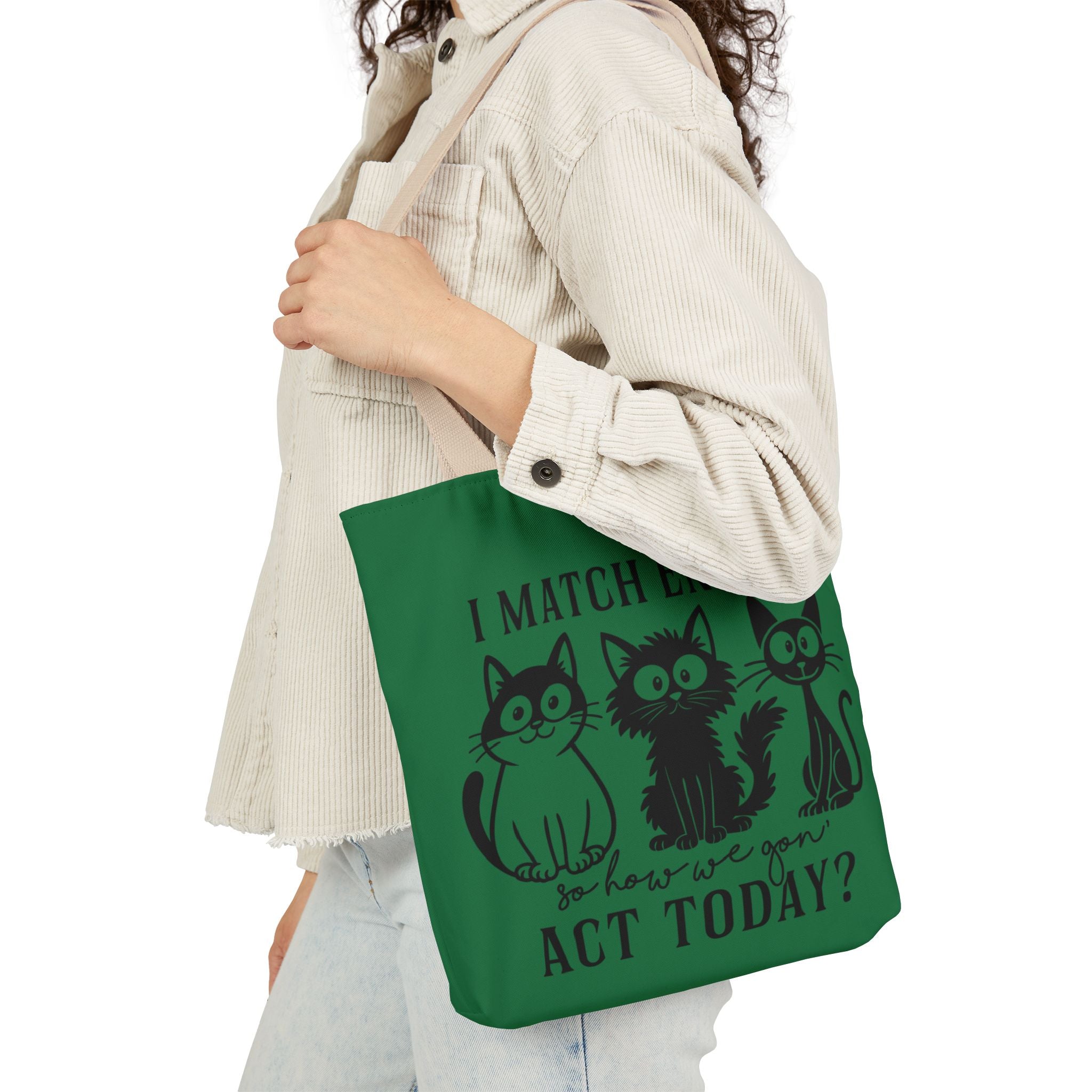 Cute Cat Tote – Reusable Dark Green Bag | Gallory Hive