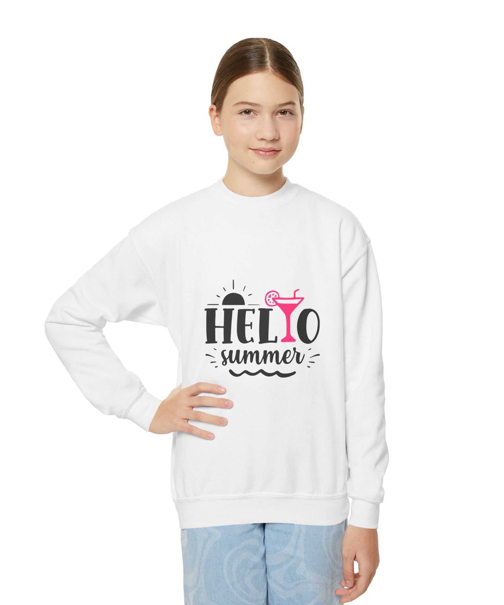 Hello Summer Youth Crewneck Sweatshirt - Fun Casual Wear for Kids