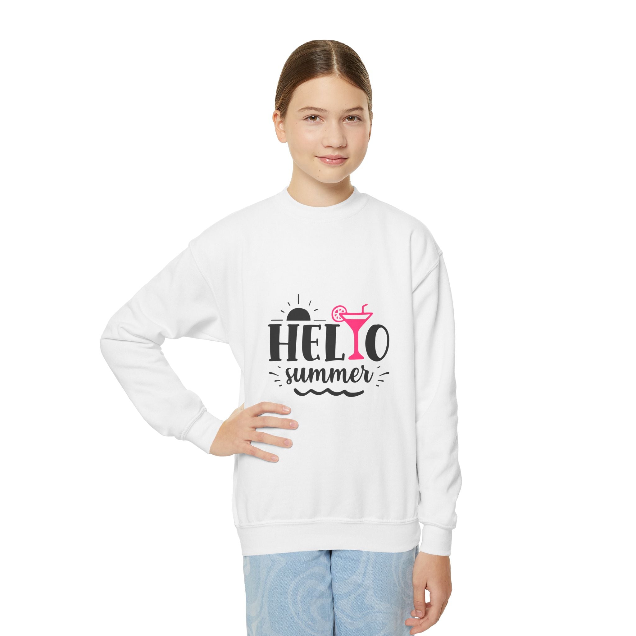 Hello Summer Youth Crewneck Sweatshirt - Fun Casual Wear for Kids - Gallory Hive