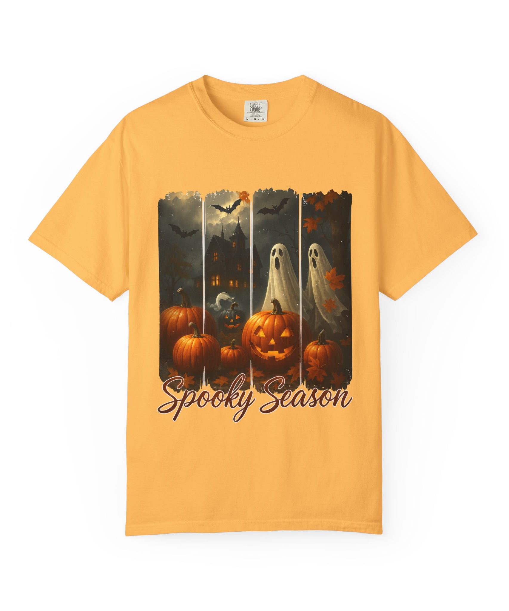 Spooky Season Unisex Halloween T-Shirt – Haunted House, Pumpkins & Ghosts Fall Design - Gallory Hive