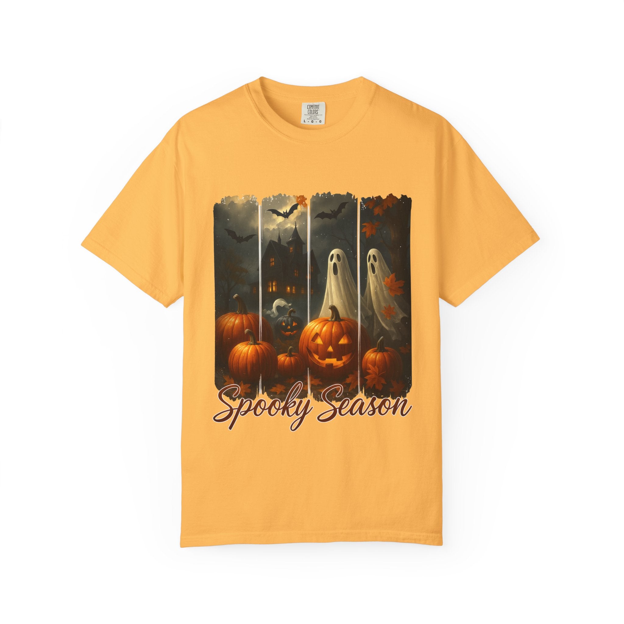 Spooky Season Unisex Halloween T-Shirt – Haunted House, Pumpkins & Ghosts Fall Design - Gallory Hive