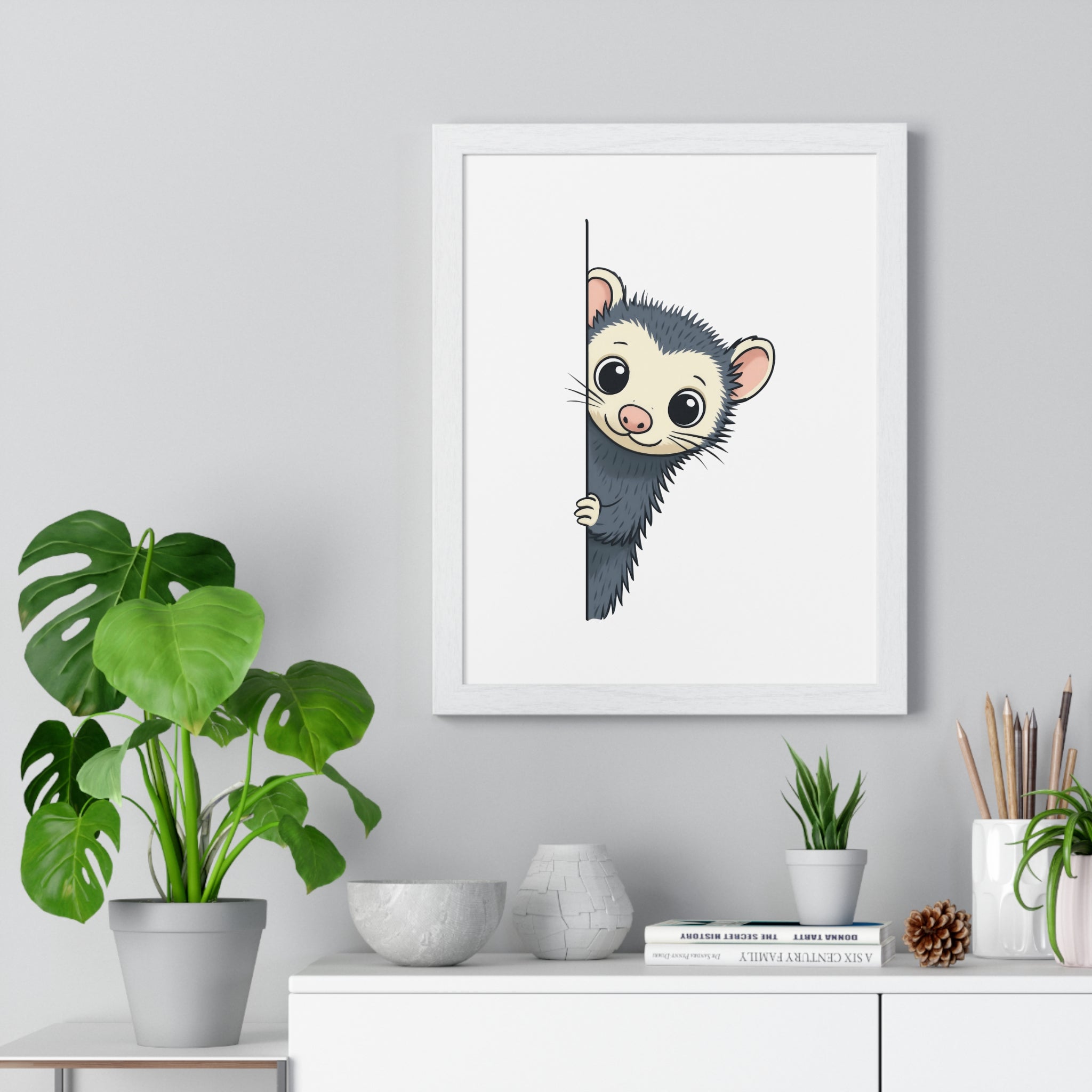 Playful Opossum Wooden Frame Wall Décor