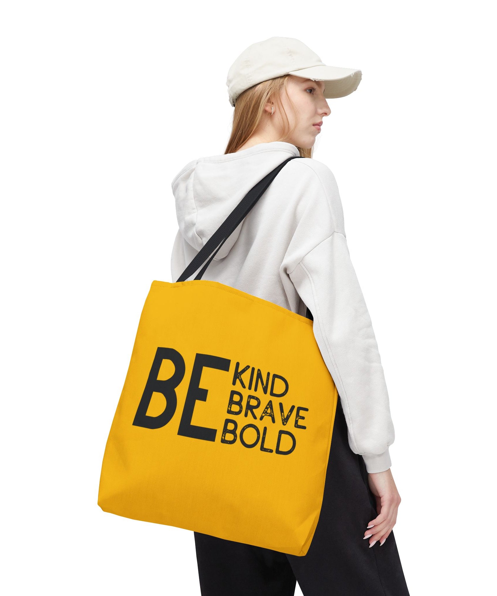 Inspirational Tote Bag - Be Kind Brave Bold - Eco-Friendly Carryall - Yellow