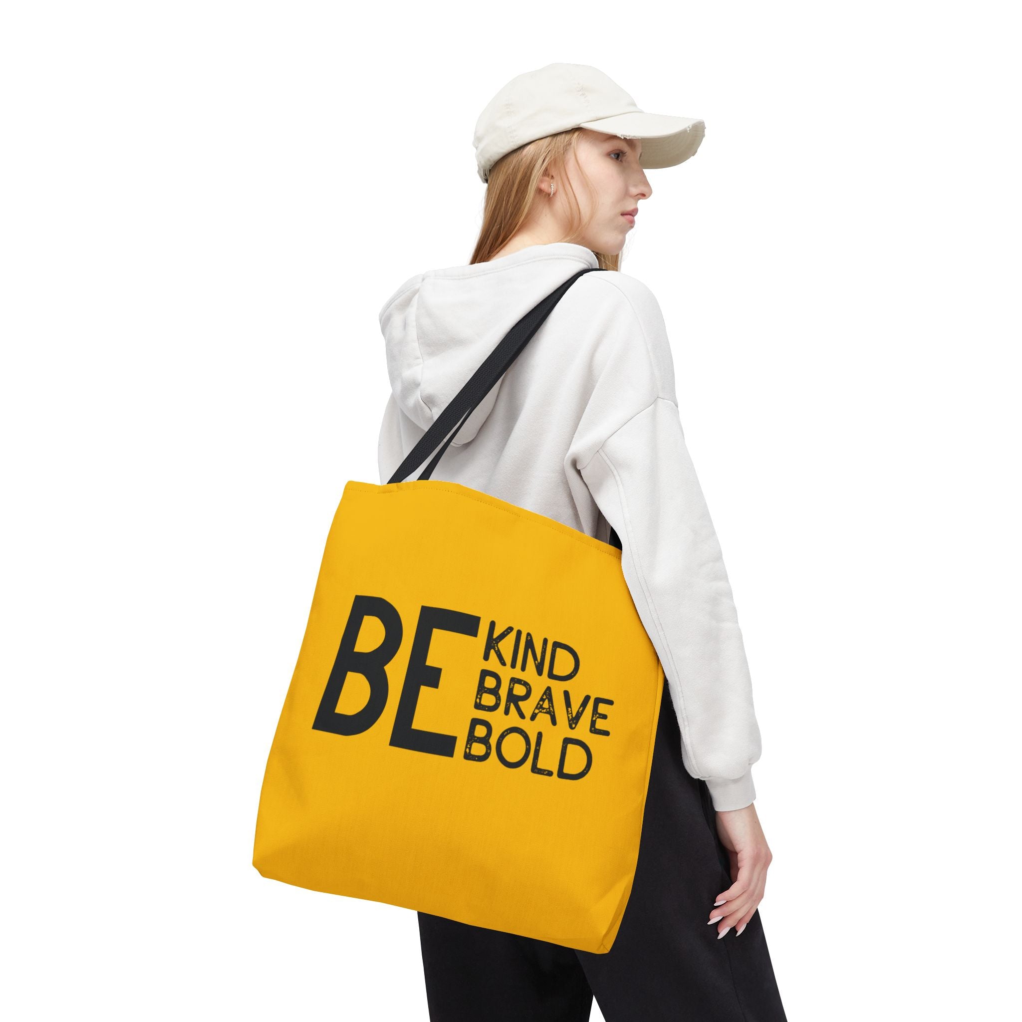 Inspirational Tote Bag - Be Kind Brave Bold - Eco-Friendly Carryall - Yellow