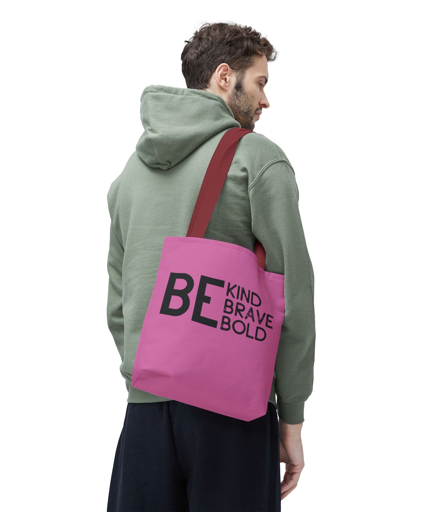 Inspirational Tote Bag - Be Kind Brave Bold - Eco-Friendly Carryall - Light Pink