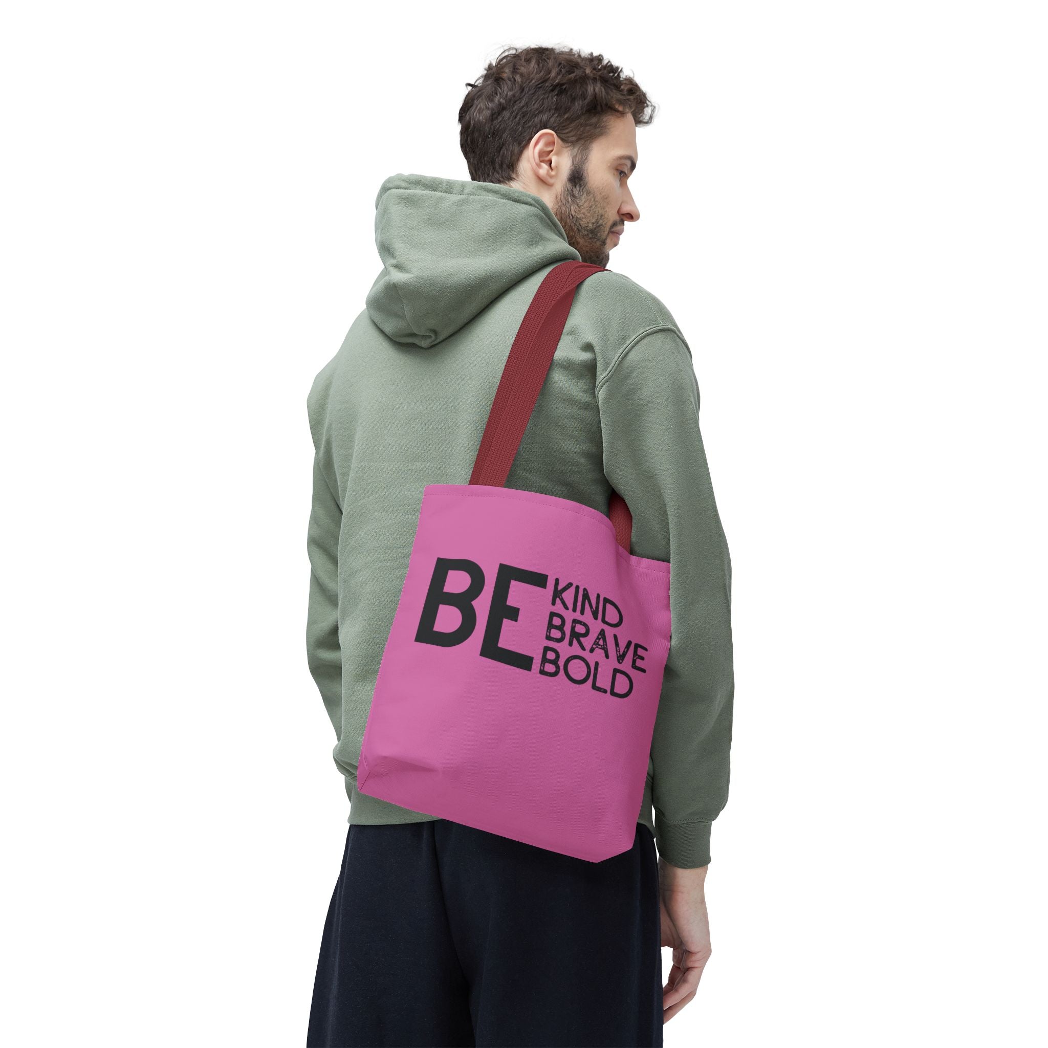Inspirational Tote Bag - Be Kind Brave Bold - Eco-Friendly Carryall - Light Pink