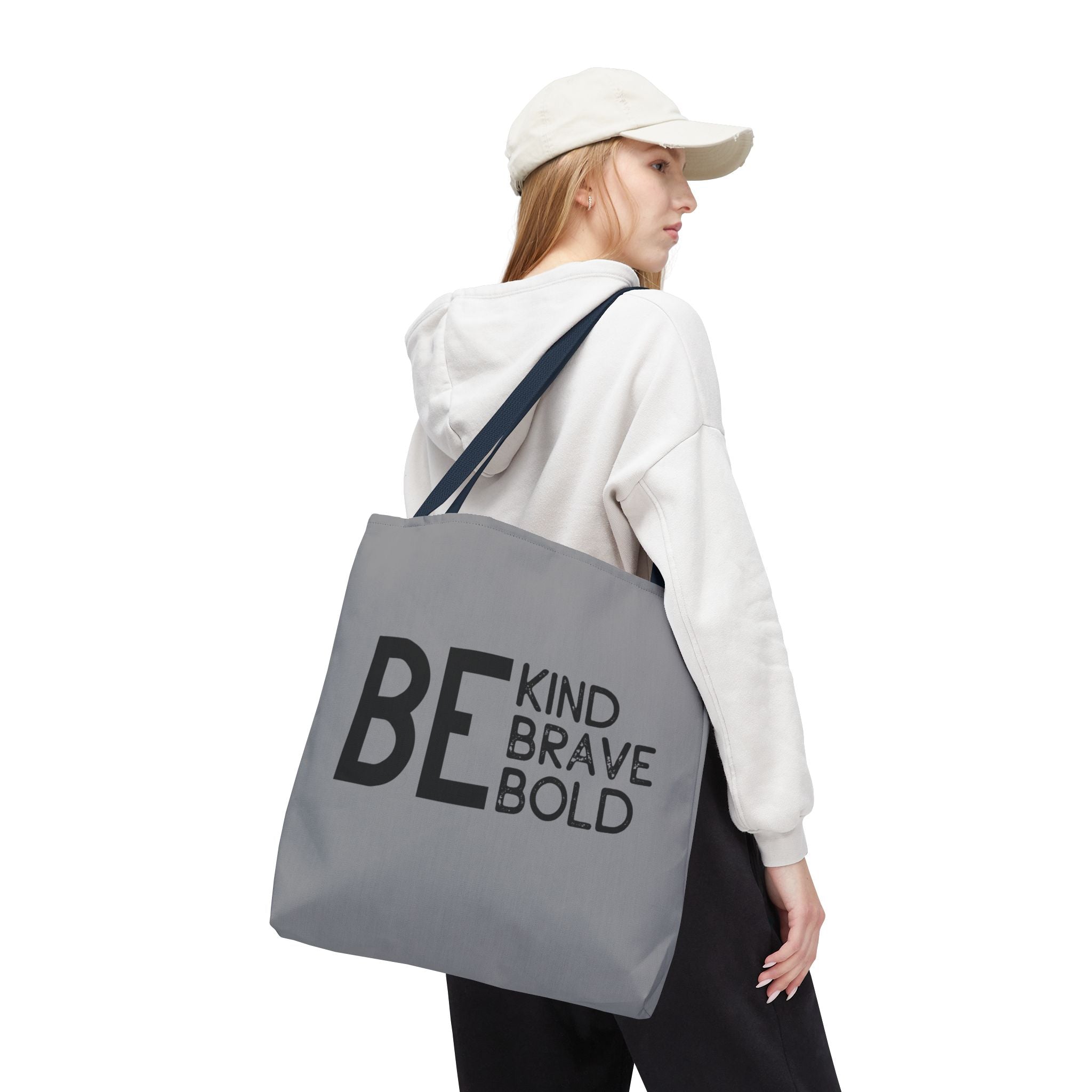 Inspirational Tote Bag - Be Kind Brave Bold - Eco-Friendly Carryall - Grey