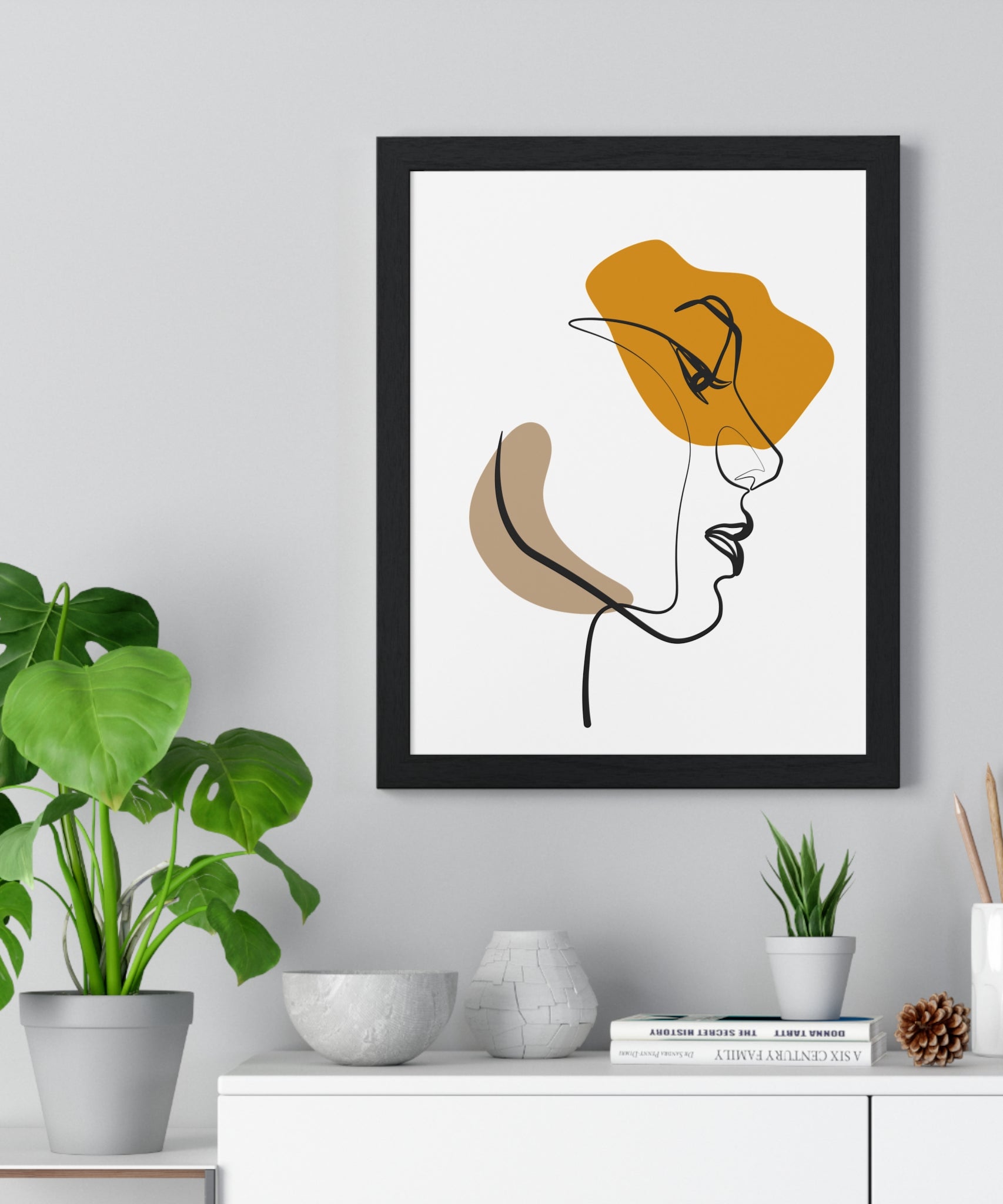 Abstract Profile Line Art – Framed Face Print