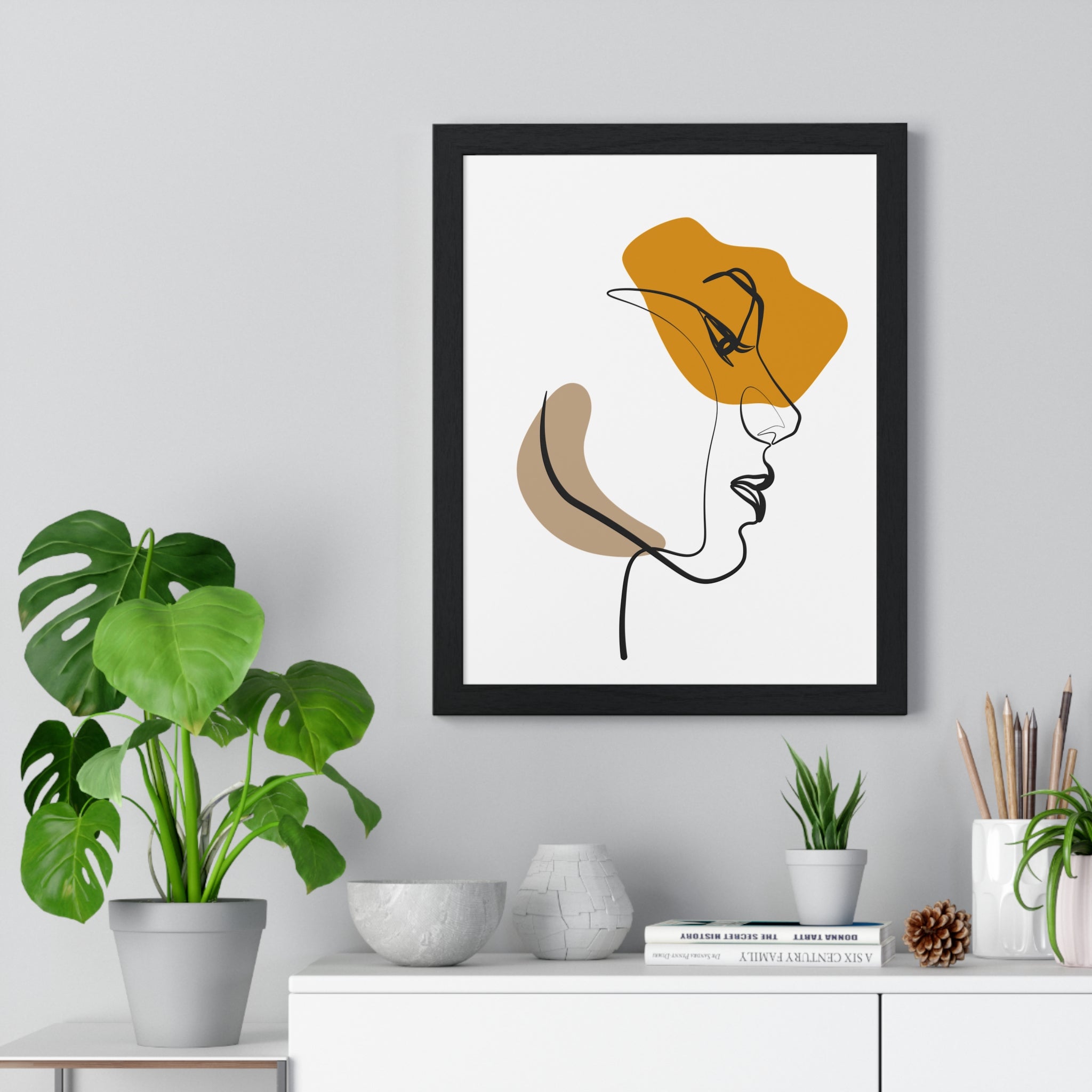 Abstract Profile Line Art – Framed Face Print