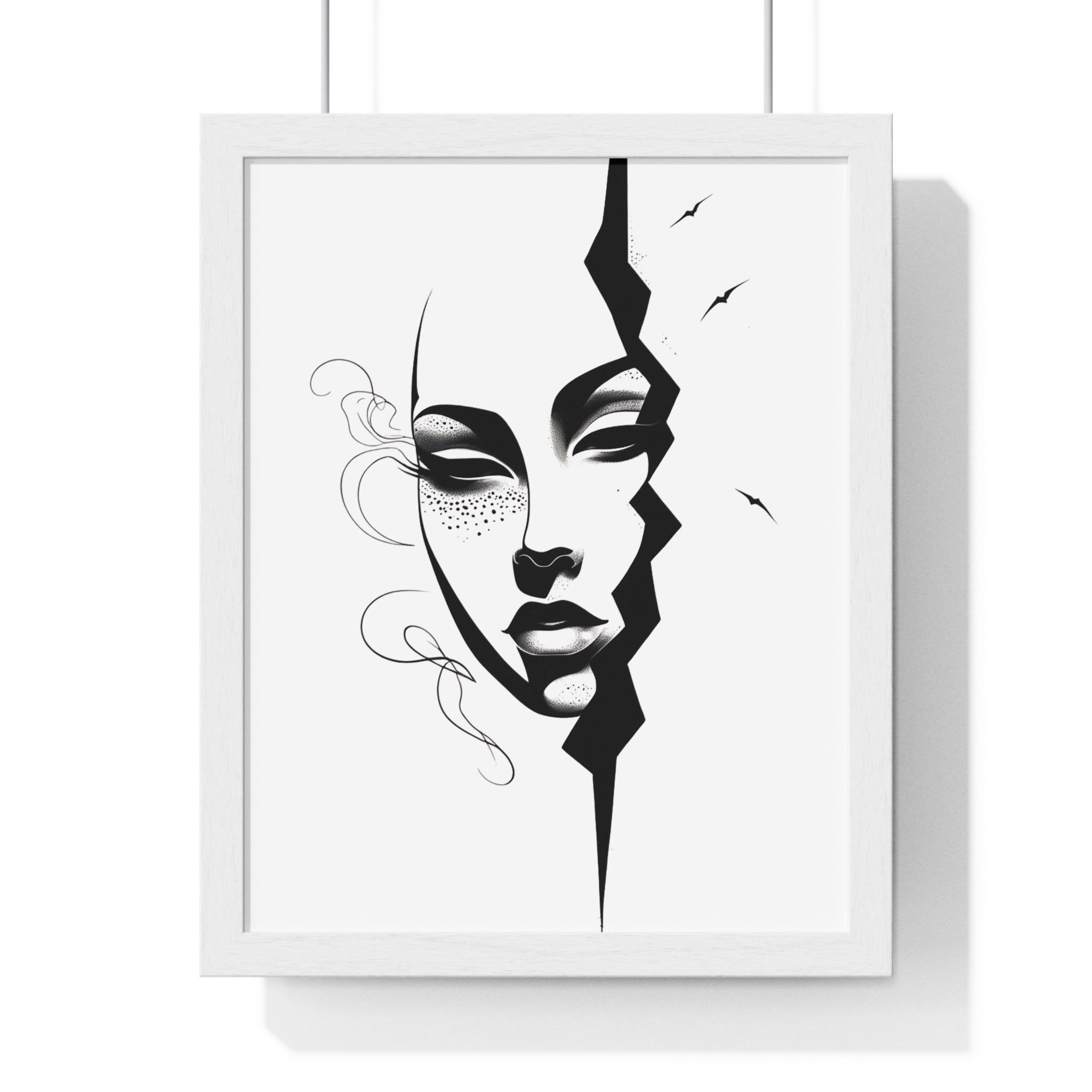 Vertical Framed Poster - Stylish Split Face Art Print | Modern Wall Decor, Home Aesthetic, Living Room Art, Unique Gift, Gallery Wall - Gallory Hive