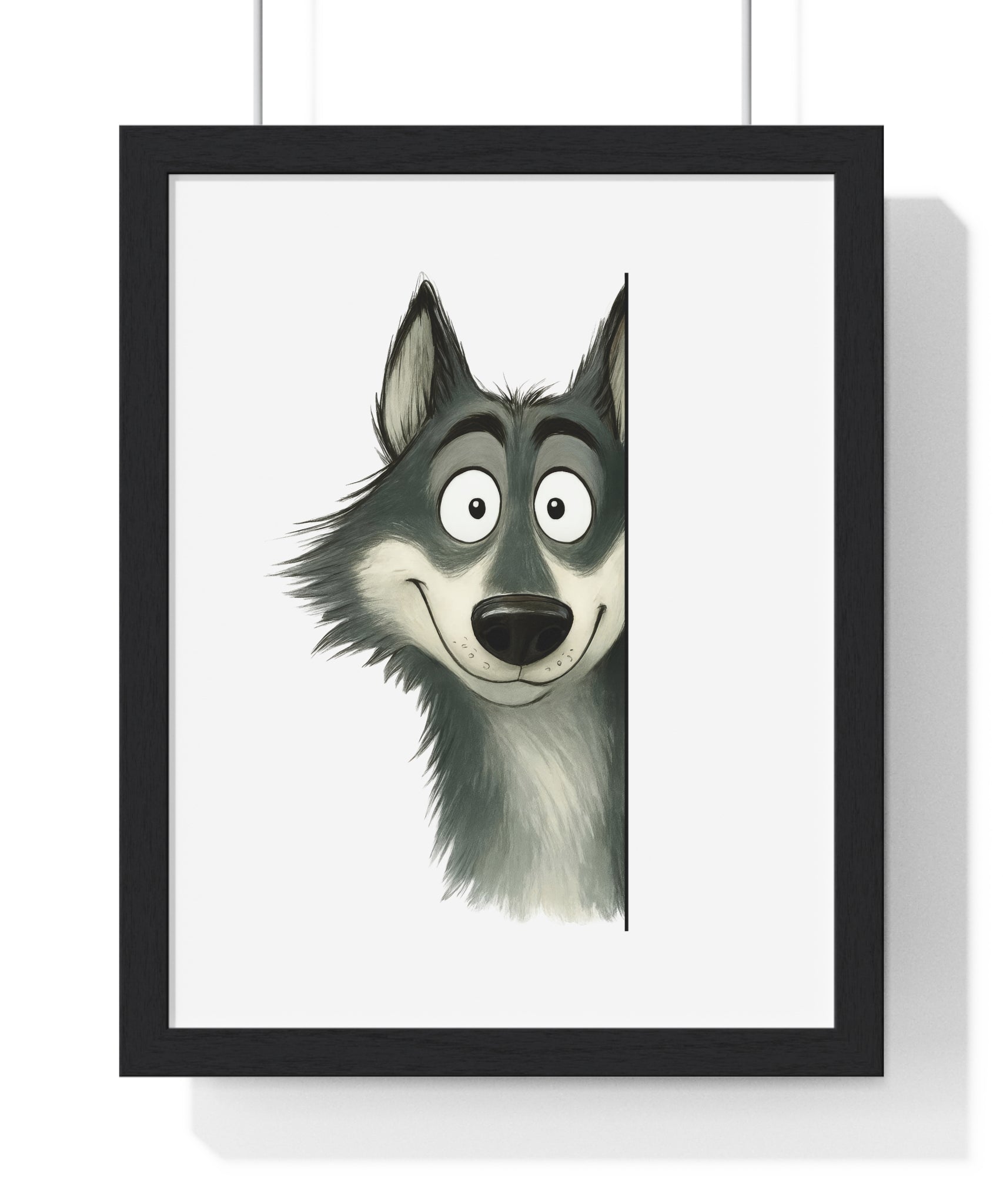 Wooden Frame Wall Decor with Playful Wolf Print