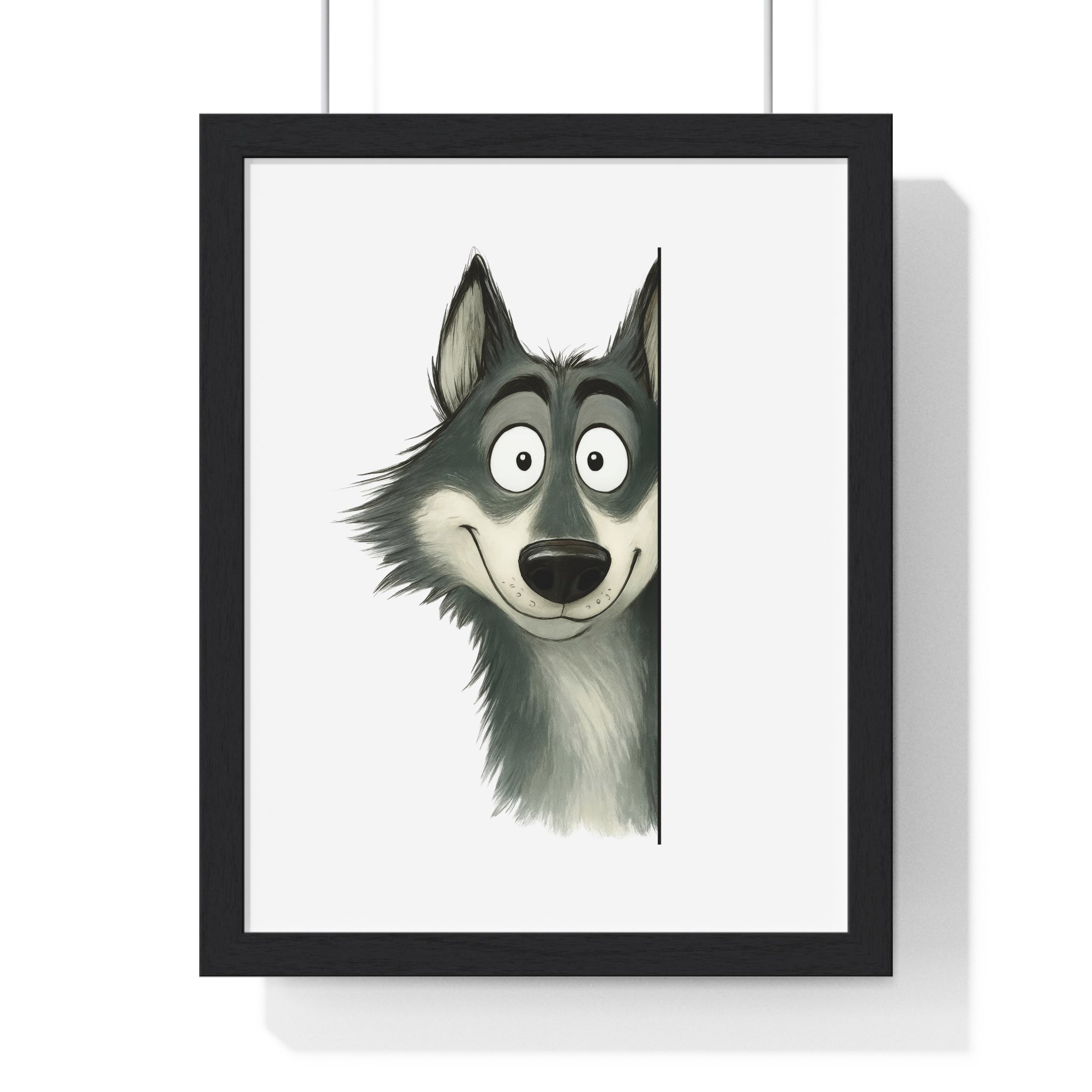Wooden Frame Wall Decor with Playful Wolf Print