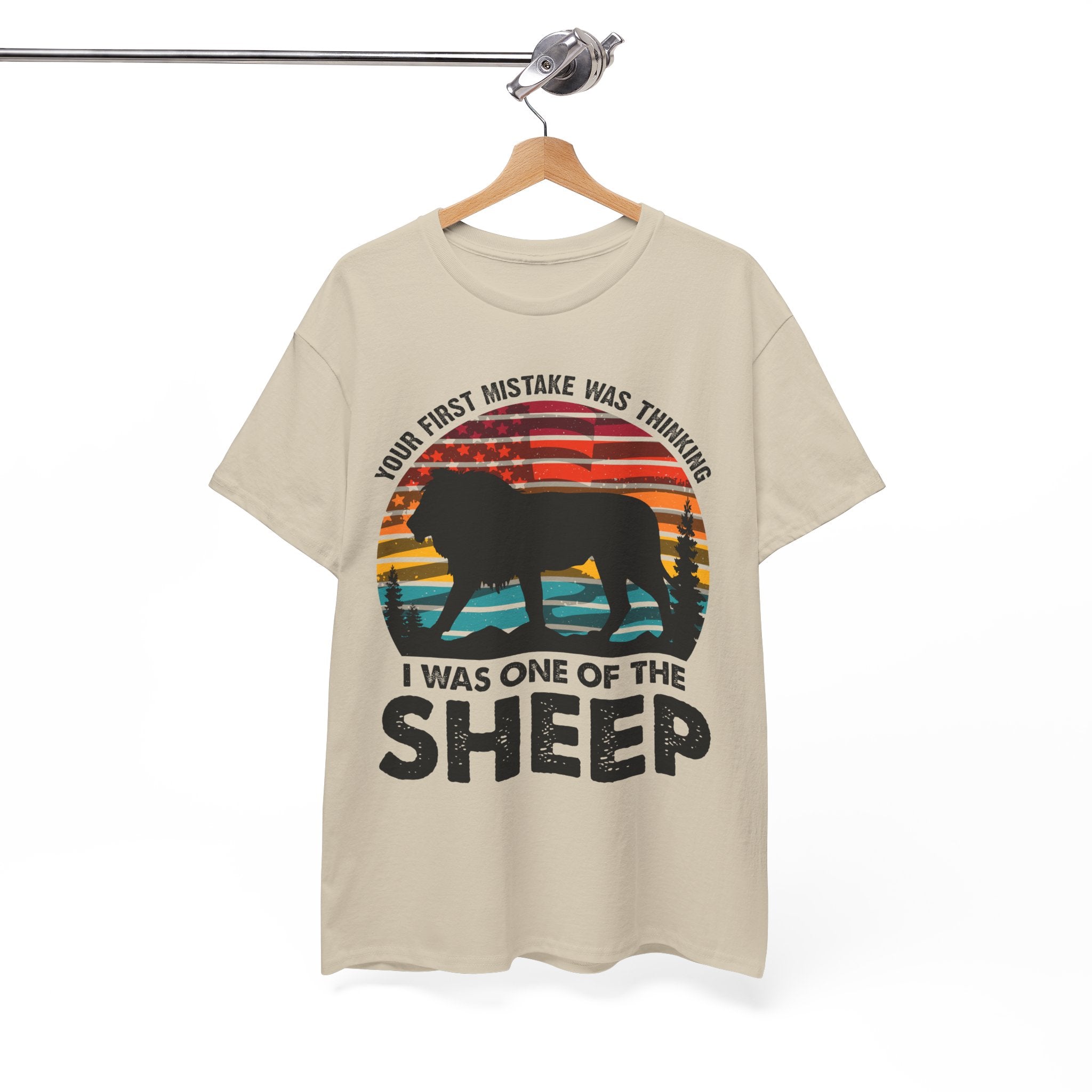 Bold Lion Tee with USA Flag Sunset