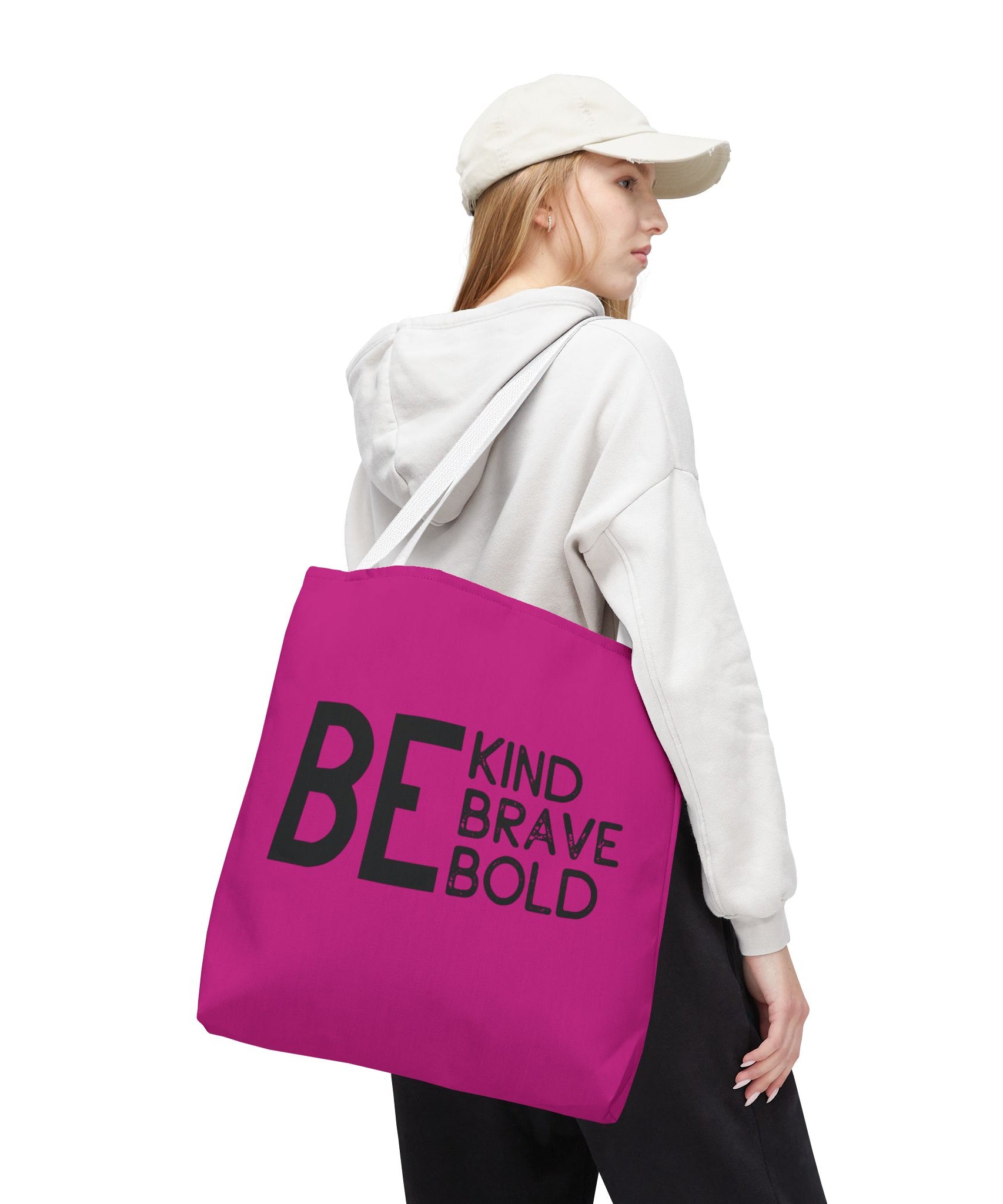Inspirational Tote Bag - Be Kind Brave Bold - Eco-Friendly Carryall - Dark Pink