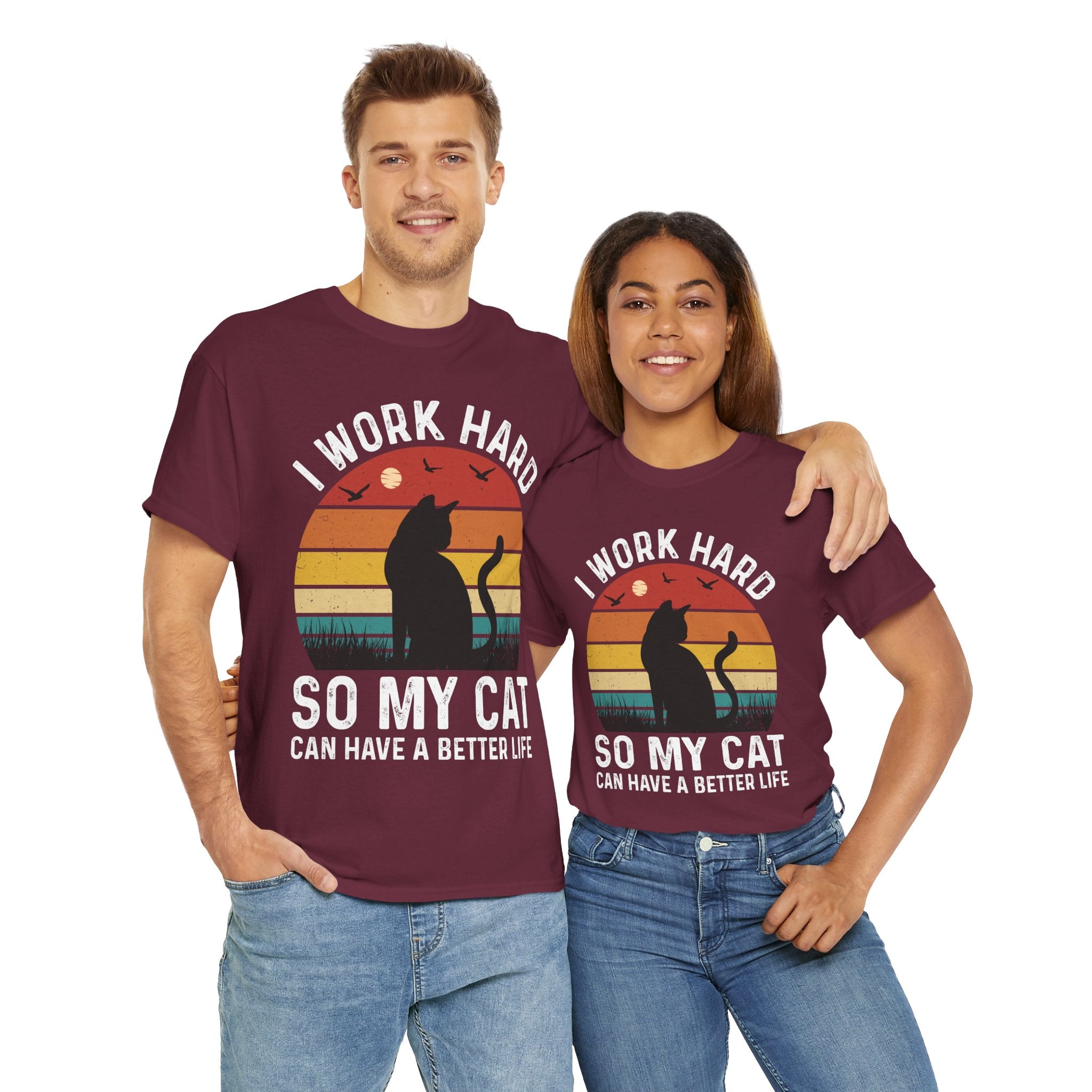 Retro Cat Lover Tee - Work Hard for My Pet