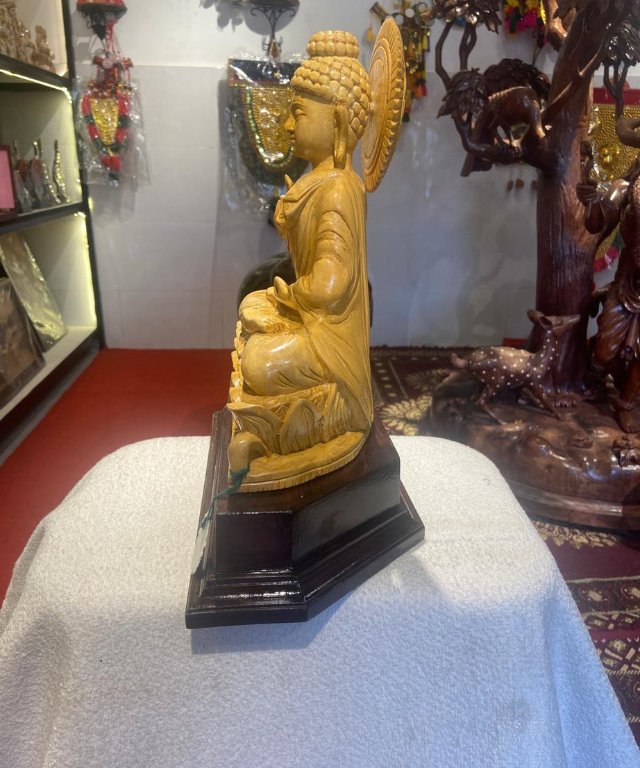 Handmade Sitting Lord Budha Wooden Sculpture | Gallory Hive