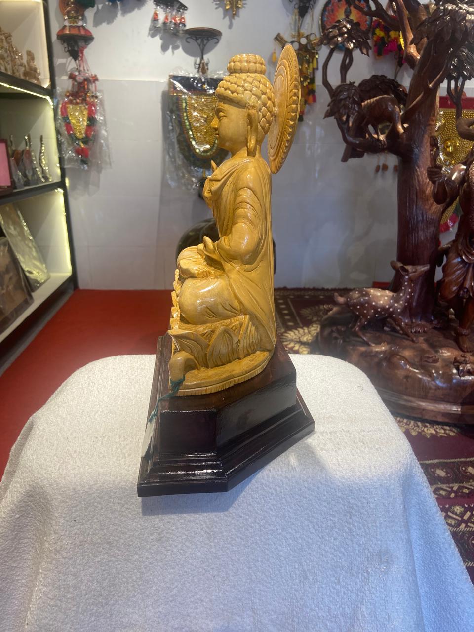 Handmade Sitting Lord Budha Wooden Sculpture | Gallory Hive