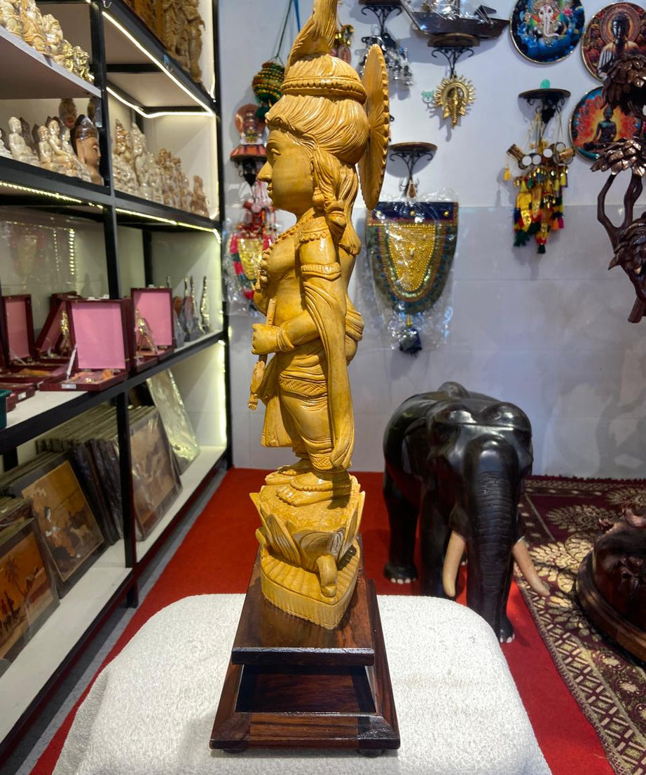 Handmade Standing Muralidhar Krishna Wooden Sculpture | Gallory Hive