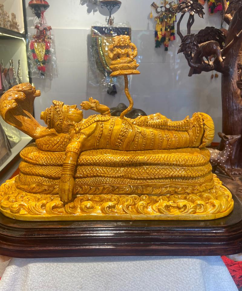 Handmade Anantha Shayanam God Padmanabha Wooden Sculpture | Gallory Hive