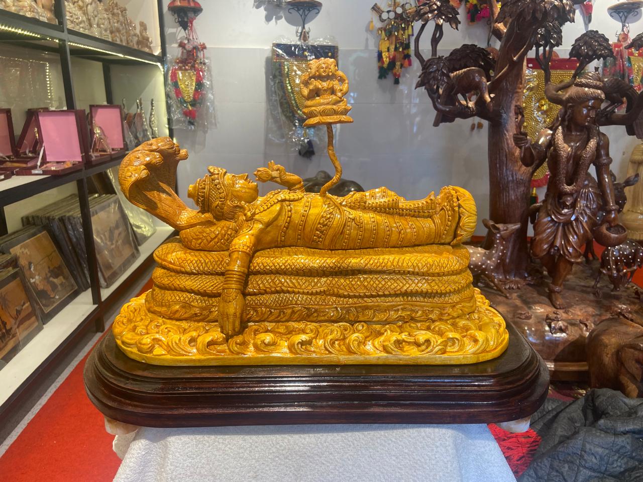 Handmade Anantha Shayanam God Padmanabha Wooden Sculpture | Gallory Hive