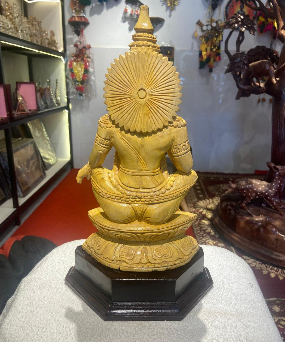 Handmade Sitting Lord Ayyappa Wooden Sculpture | Gallory Hive