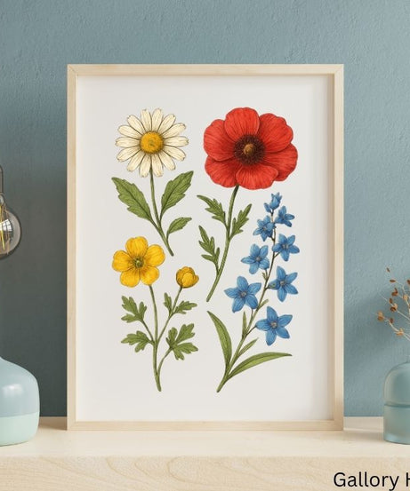 5 sets of wildflower wall art, colourful floral gallery set, wildflowers digital downloads, Home Decor, Printable wall art, Wall Frame Art