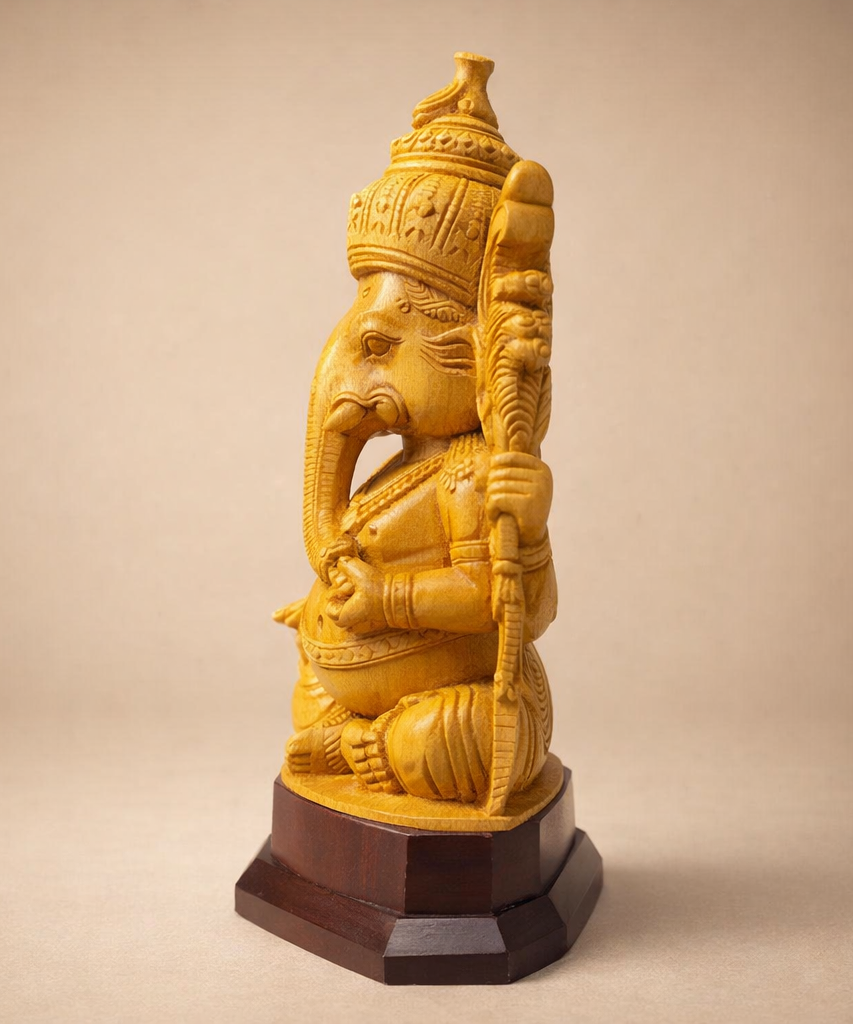 Handmade Sitting Lord Ganesha Wooden Sculpture | Gallory Hive