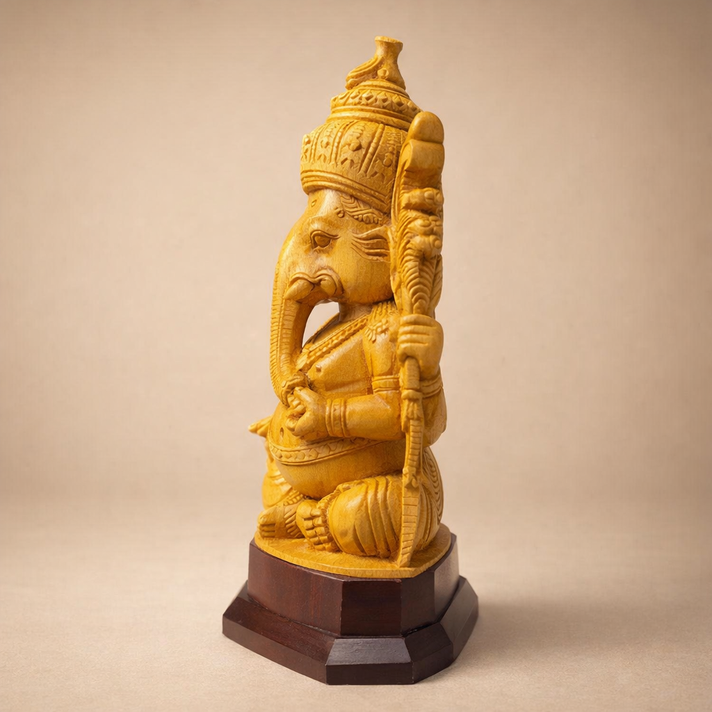 Handmade Sitting Lord Ganesha Wooden Sculpture | Gallory Hive