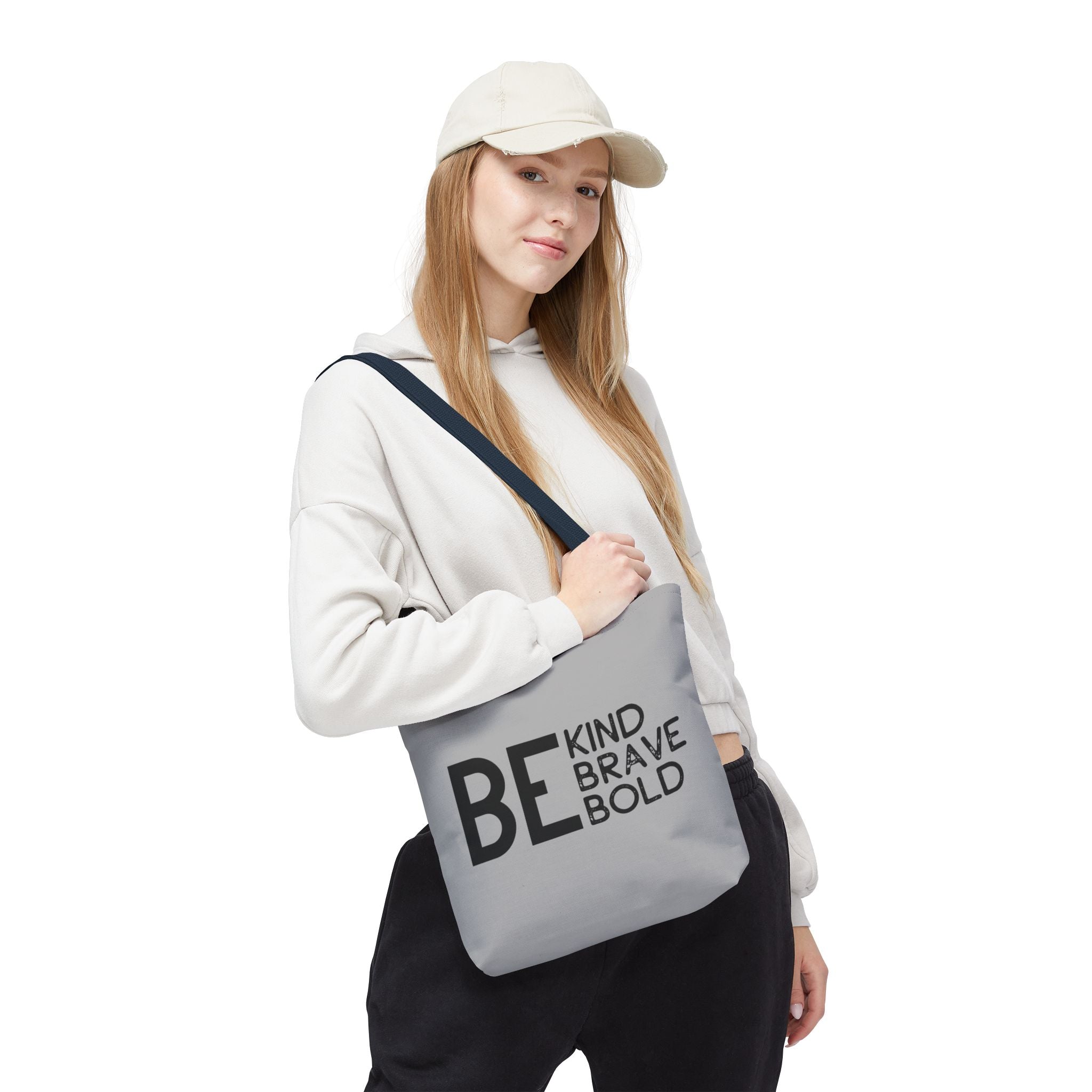 Inspirational Tote Bag - Be Kind Brave Bold - Eco-Friendly Carryall - Light Grey