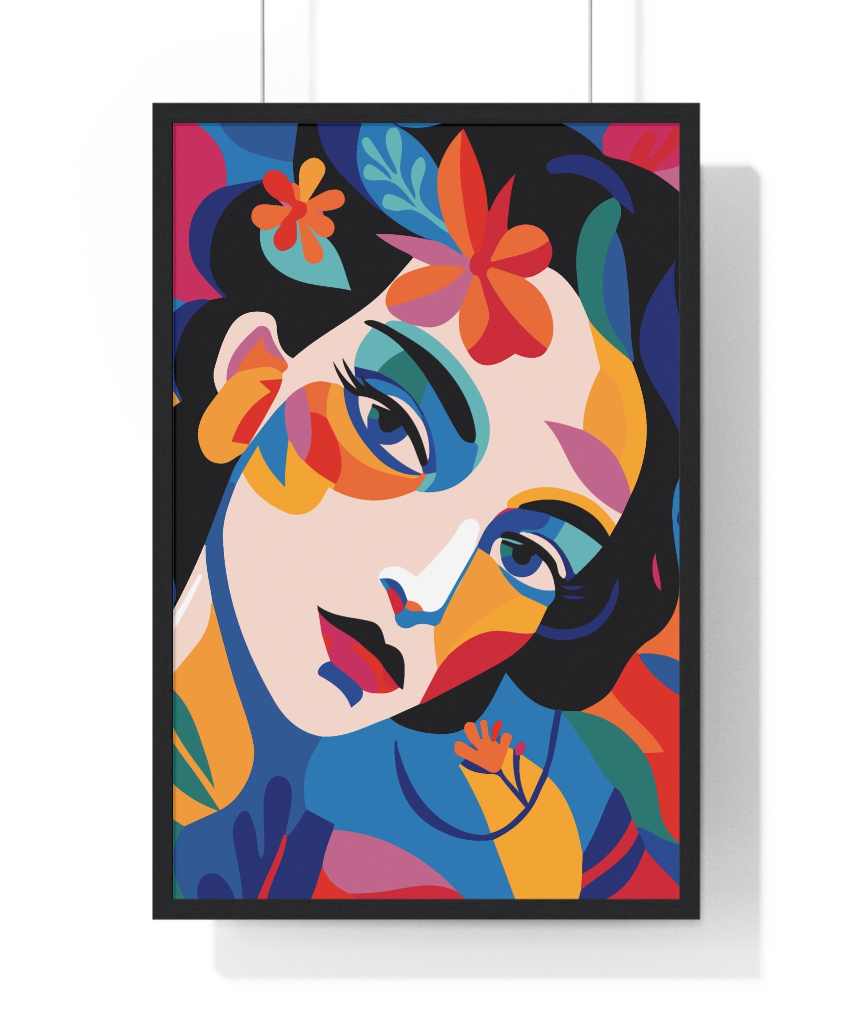 Vibrant Floral Portrait Abstract Art in Premium Wood Frame